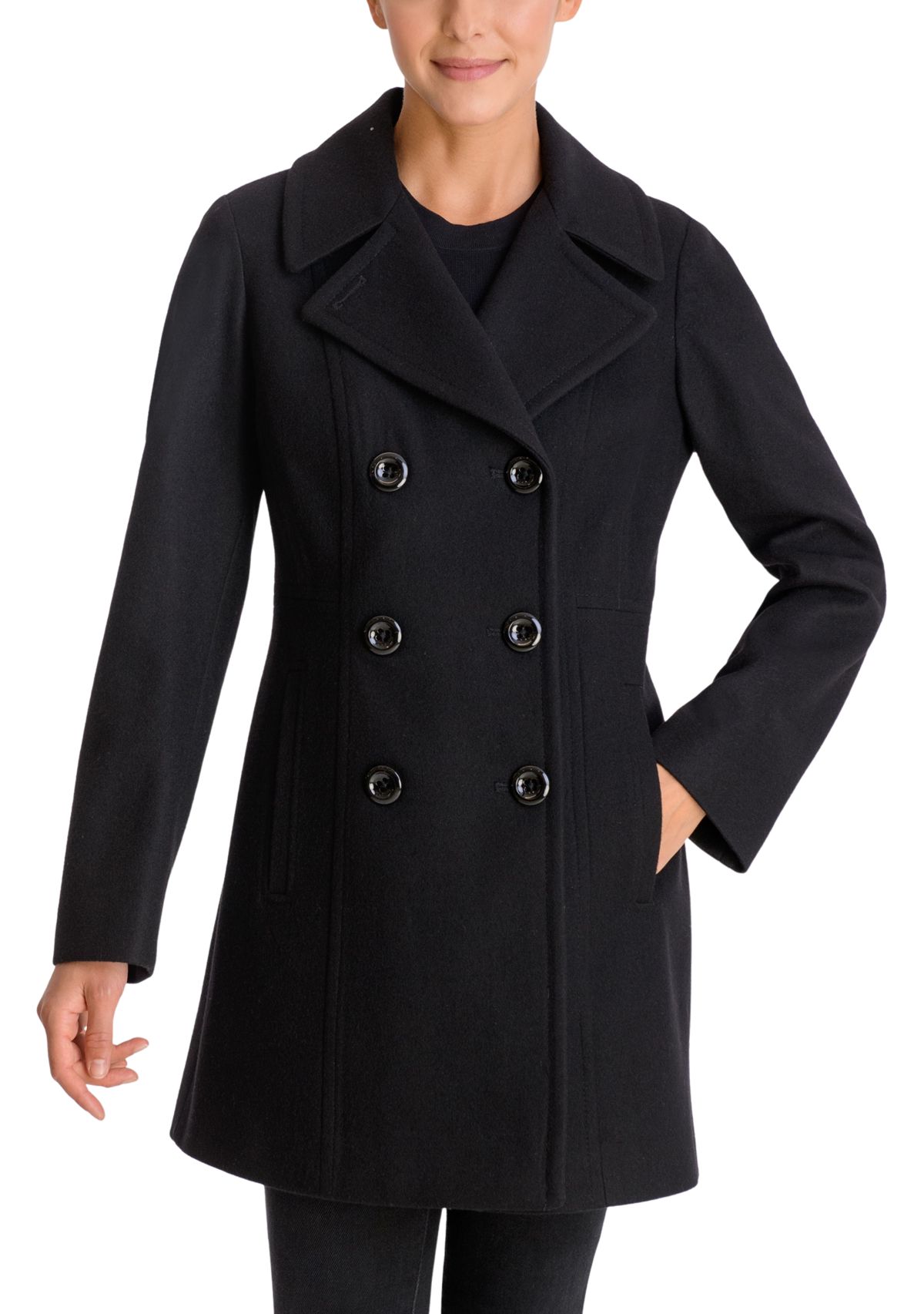 Womens Melton Wool Double Breasted Peacoat