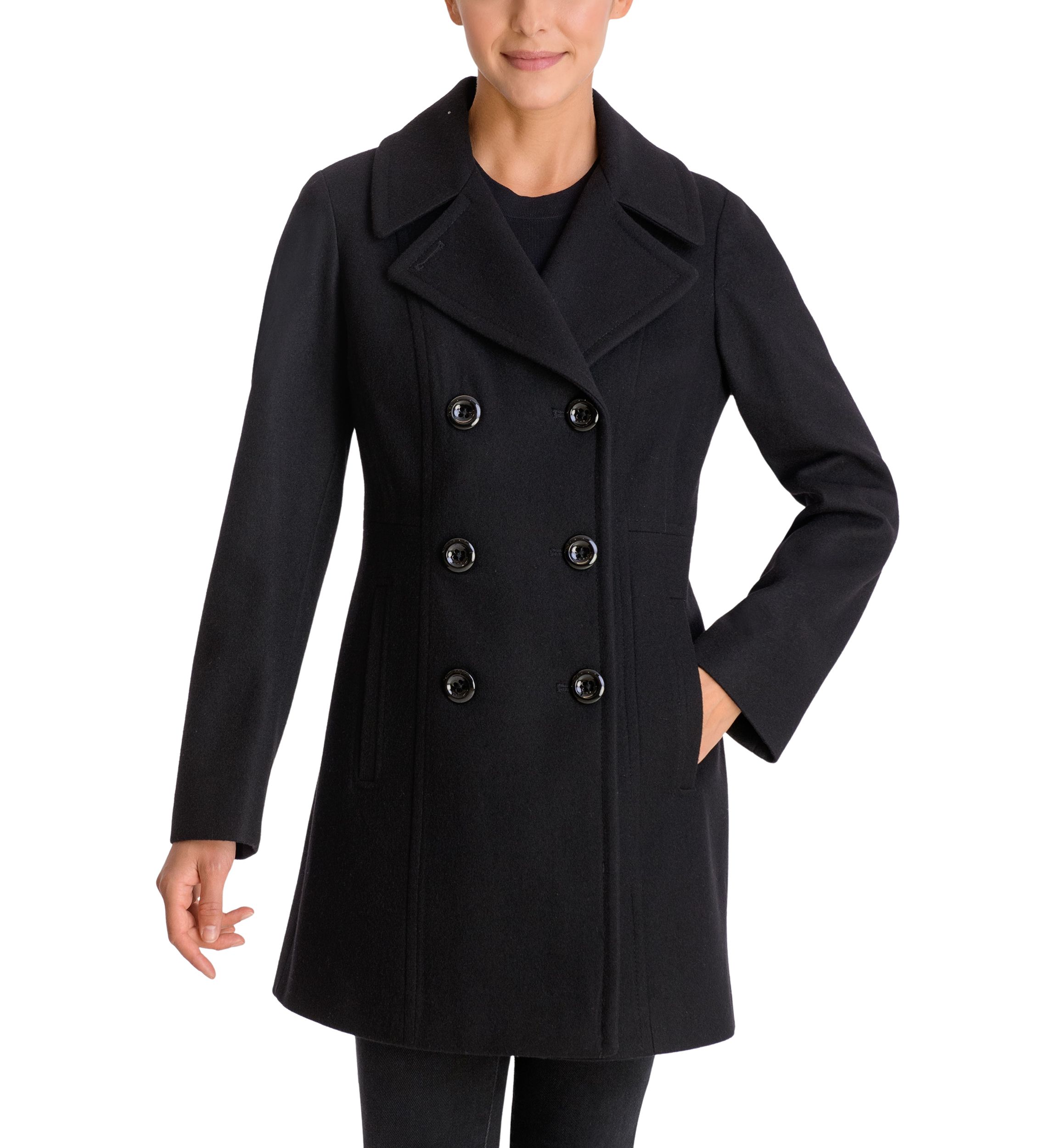 Womens Melton Wool Double Breasted Peacoat