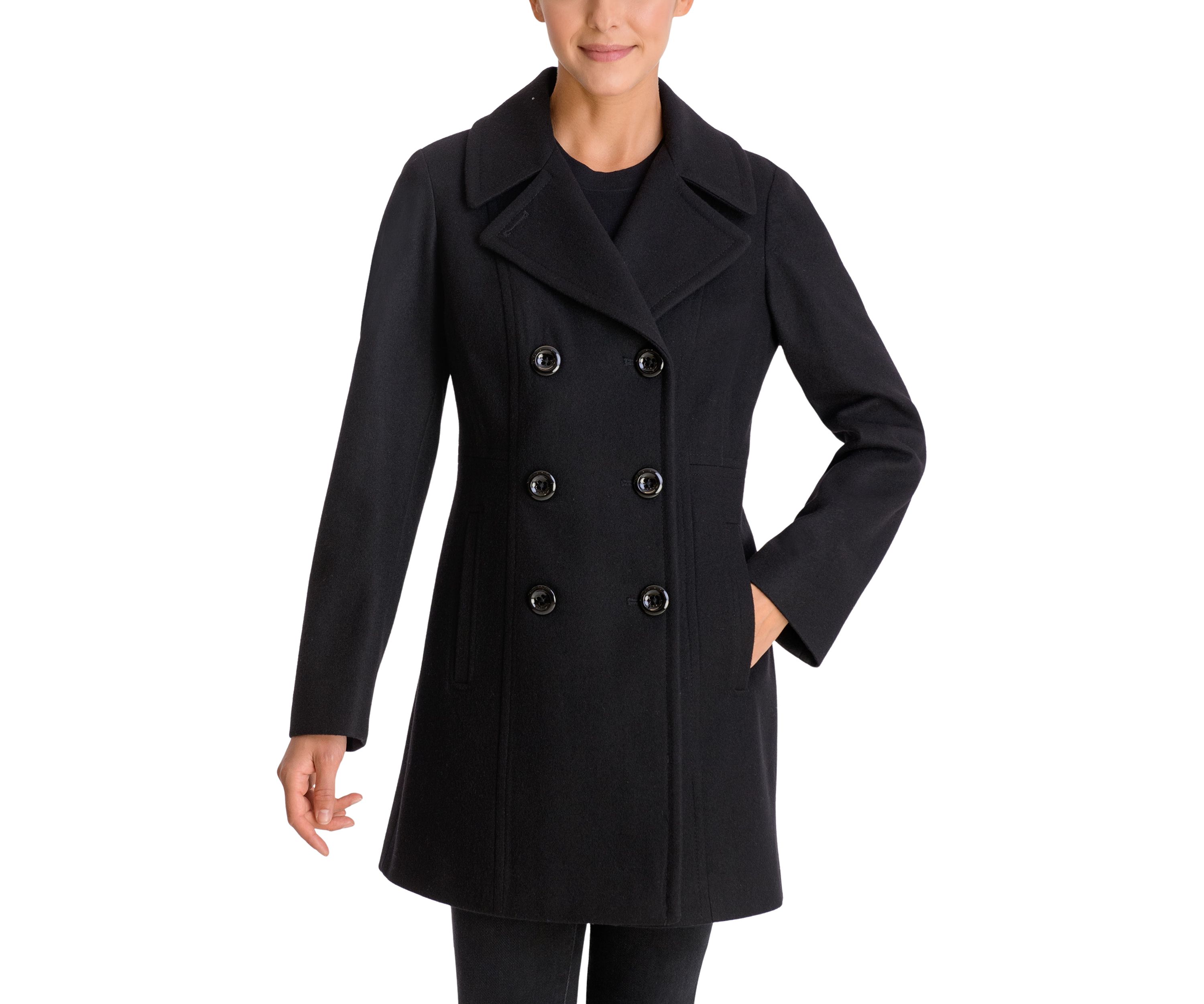 Womens Melton Wool Double Breasted Peacoat