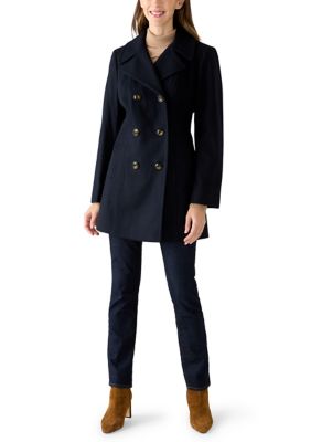 Anne Klein Women's Double-Breasted Peacoat, Navy Blue, 2XL