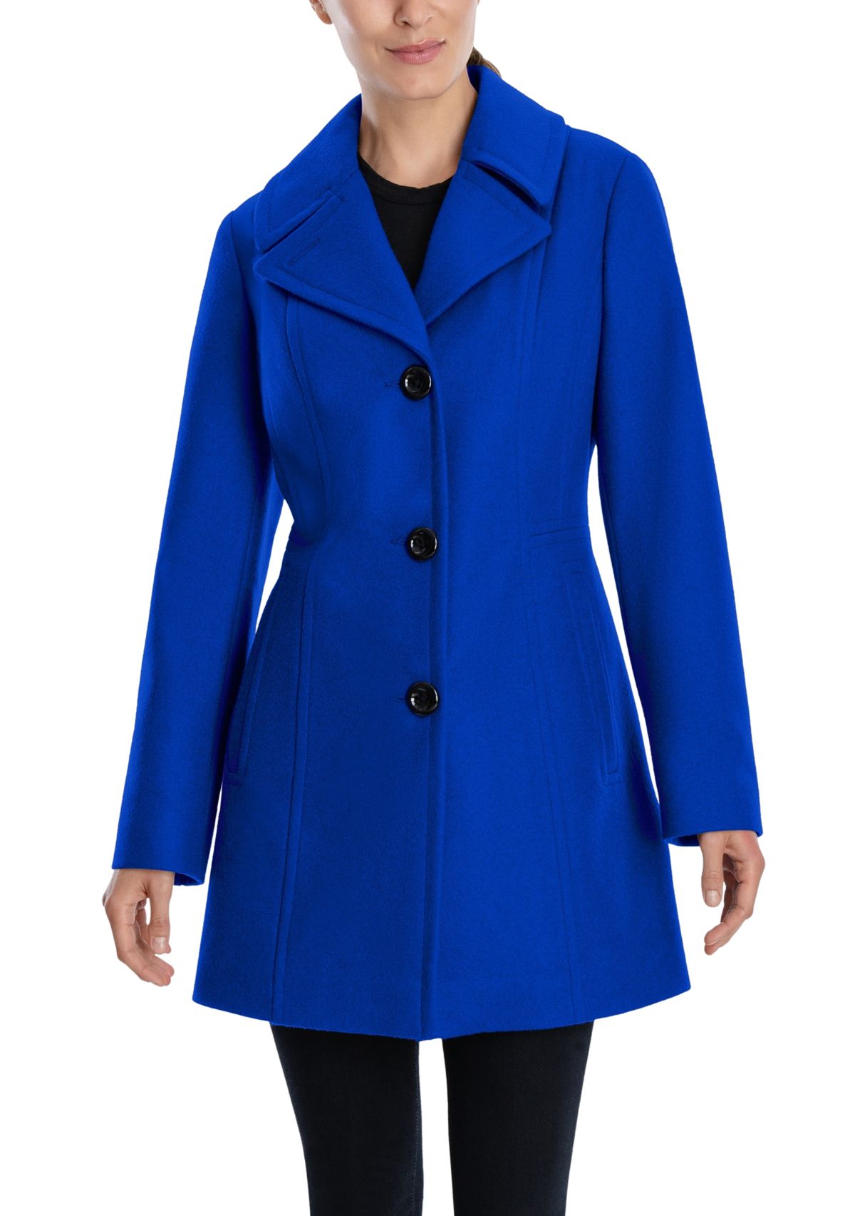 Womens Melton Single Breasted Notch Collar Peacoat