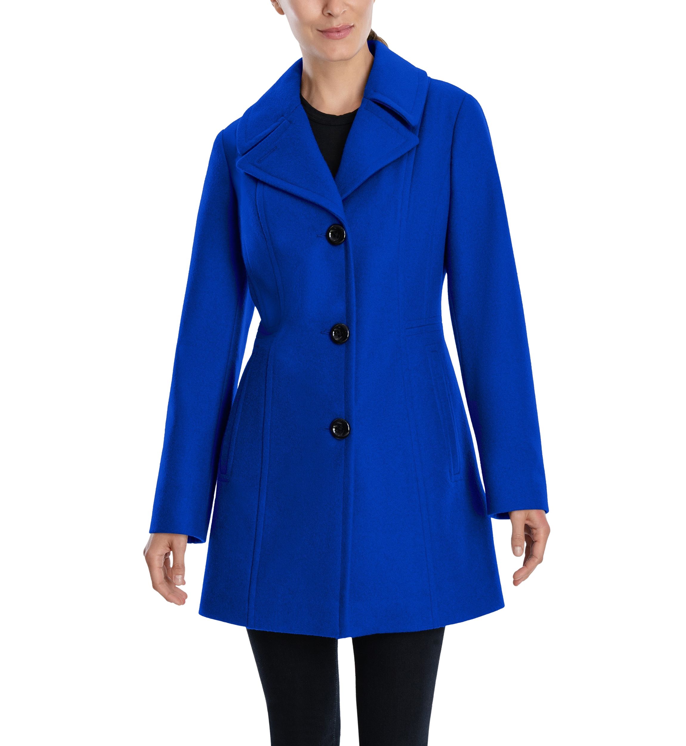 Womens Melton Single Breasted Notch Collar Peacoat