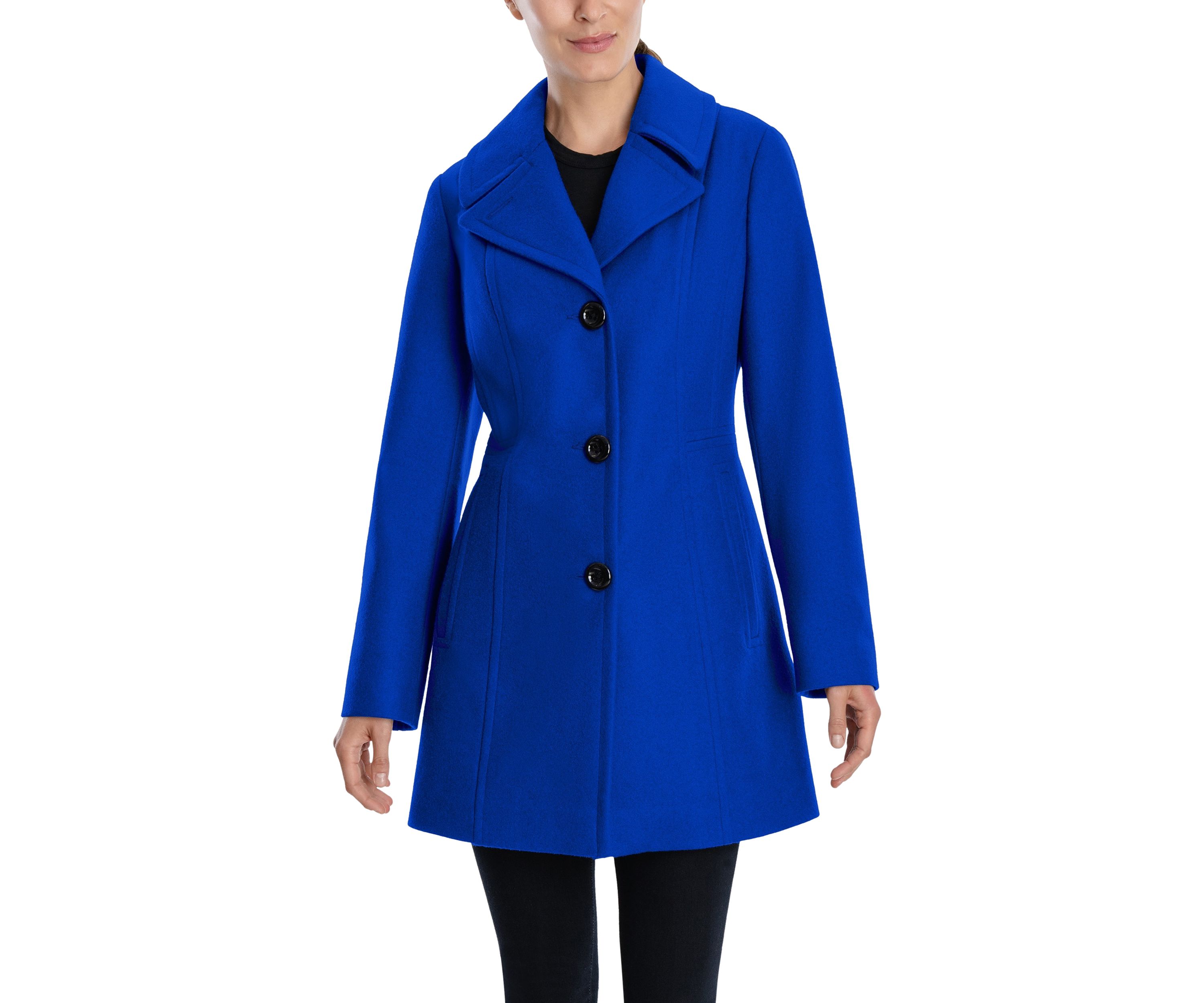 Womens Melton Single Breasted Notch Collar Peacoat