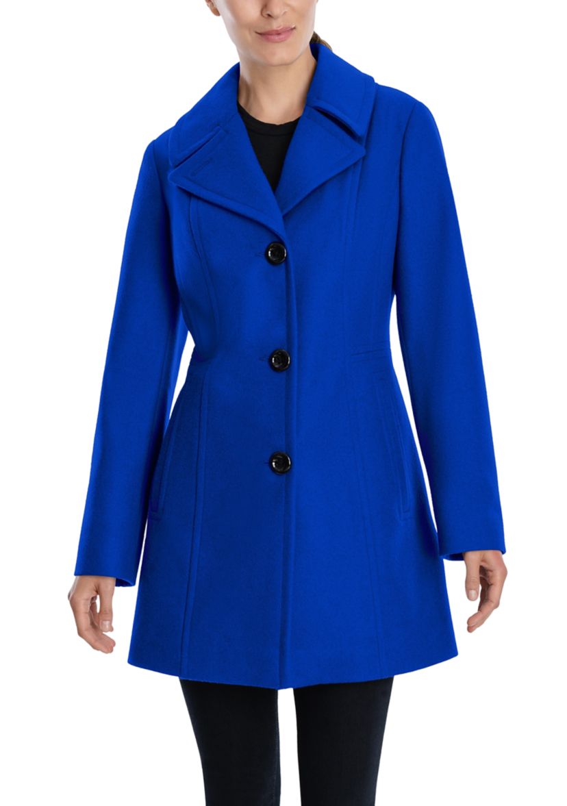 Womens Melton Single Breasted Notch Collar Peacoat