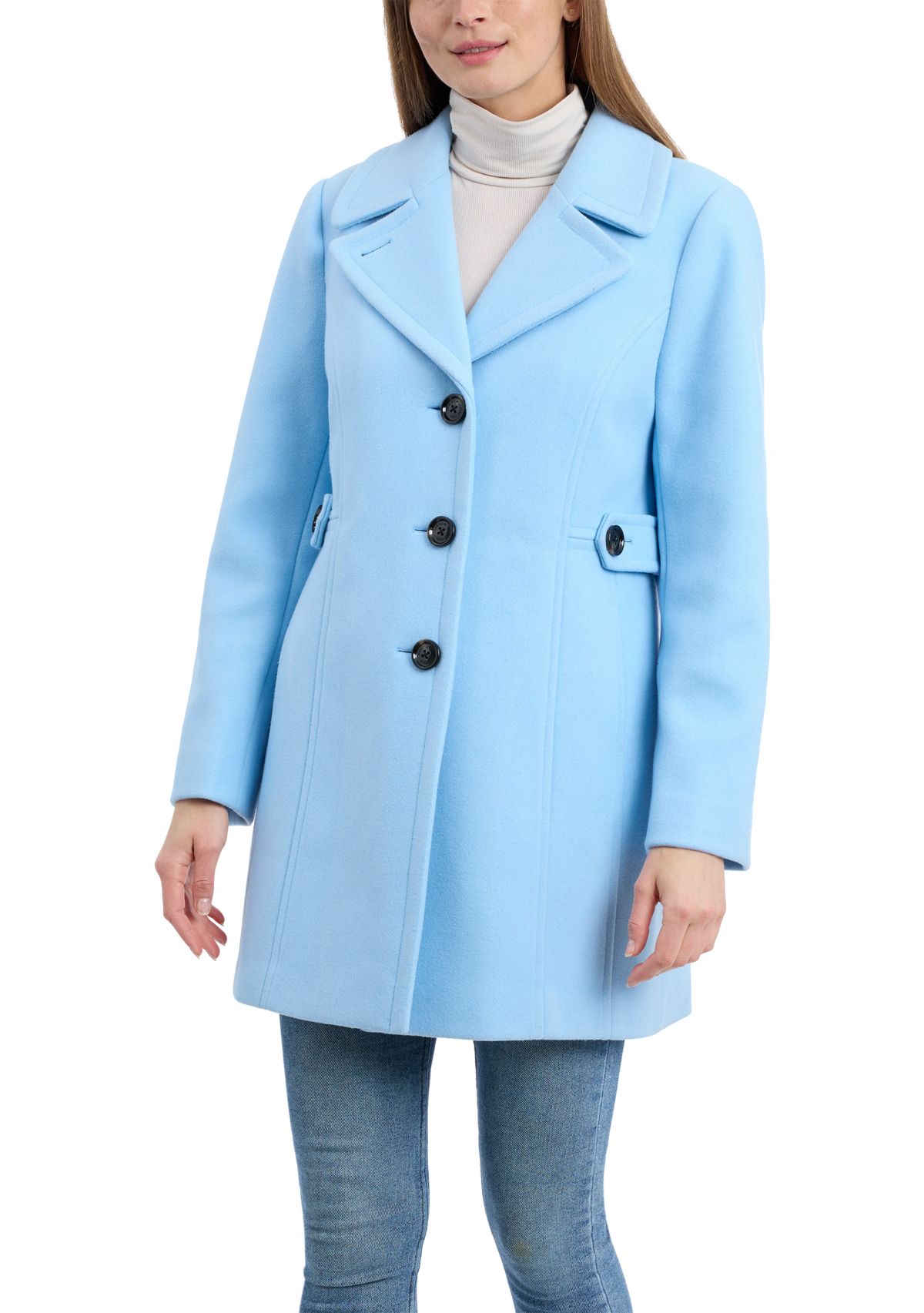 Womens Melton Single Breasted Notch Collar Peacoat