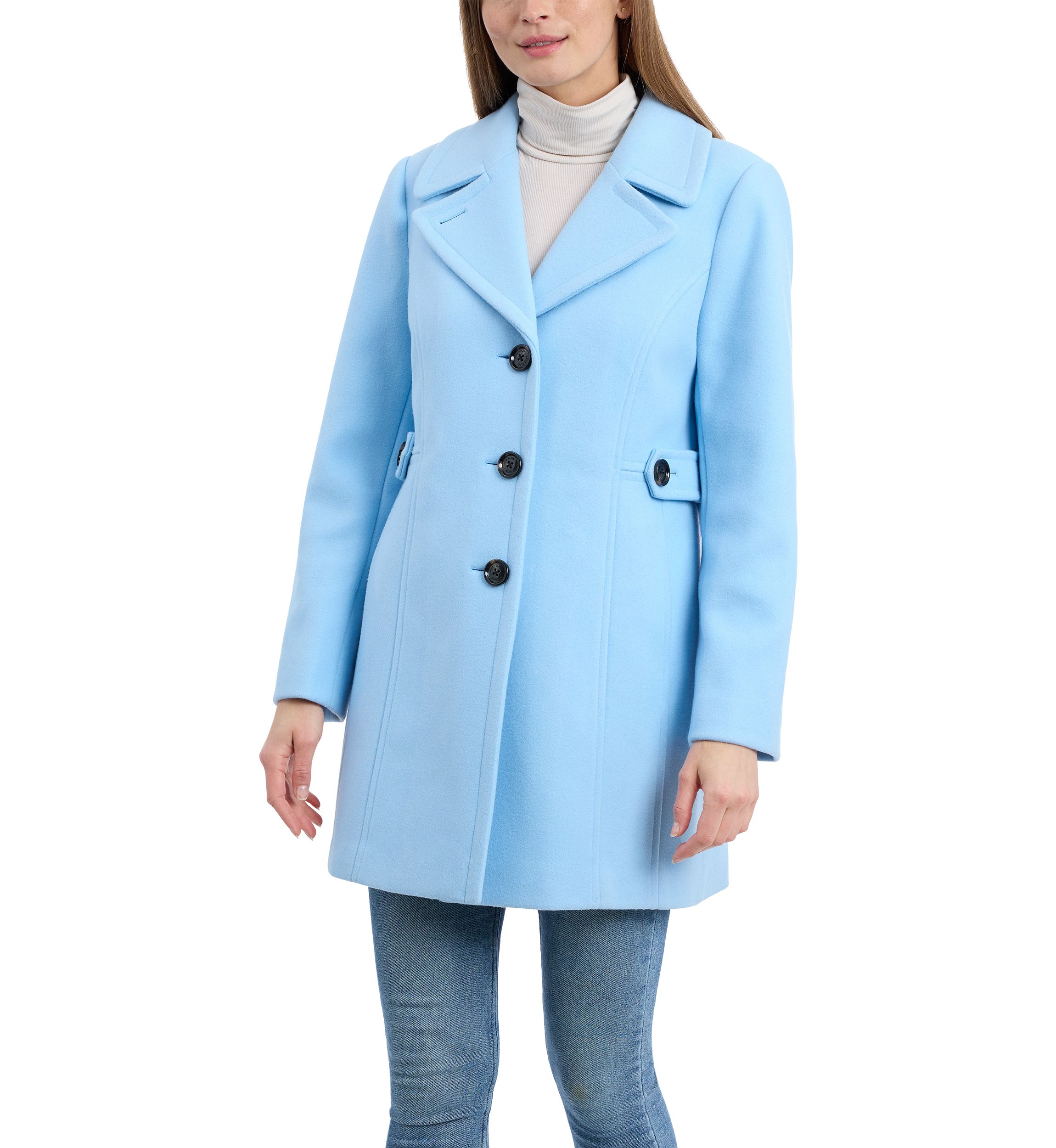 Womens Melton Single Breasted Notch Collar Peacoat