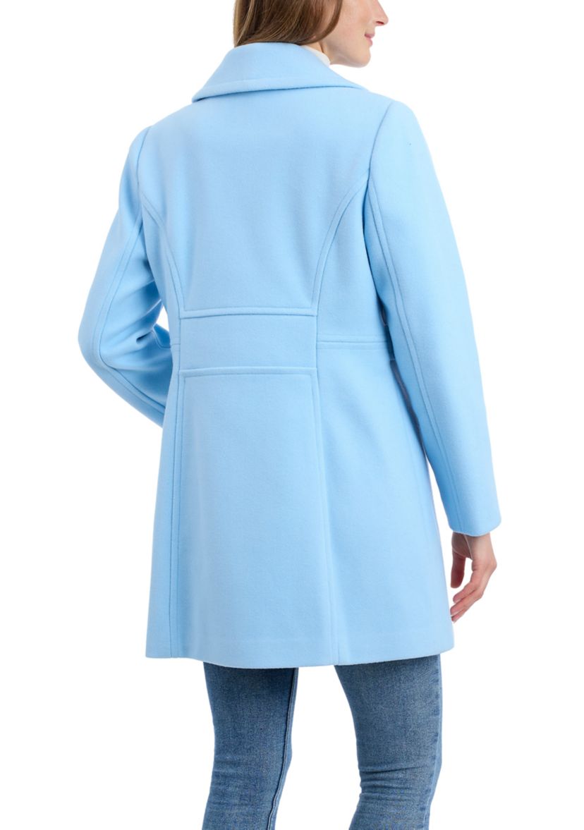 Womens Melton Single Breasted Notch Collar Peacoat