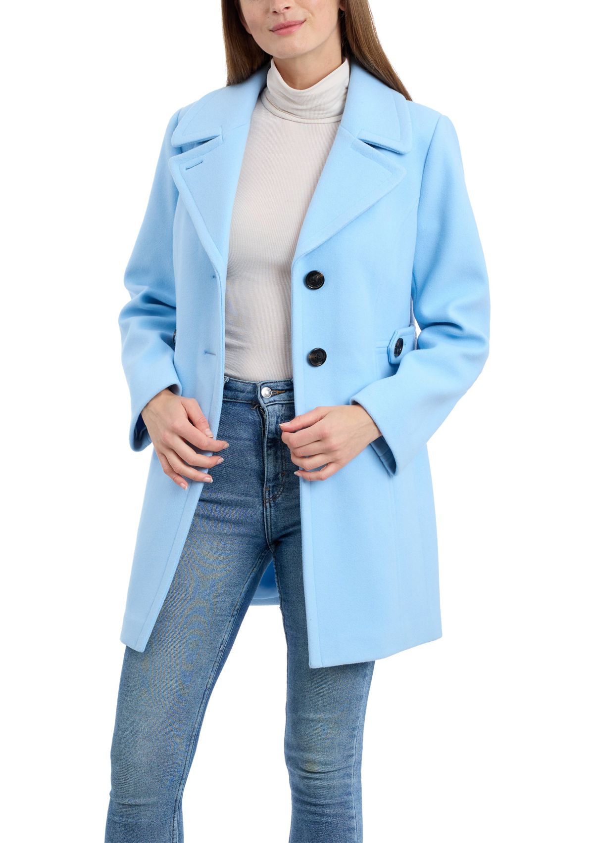 Womens Melton Single Breasted Notch Collar Peacoat