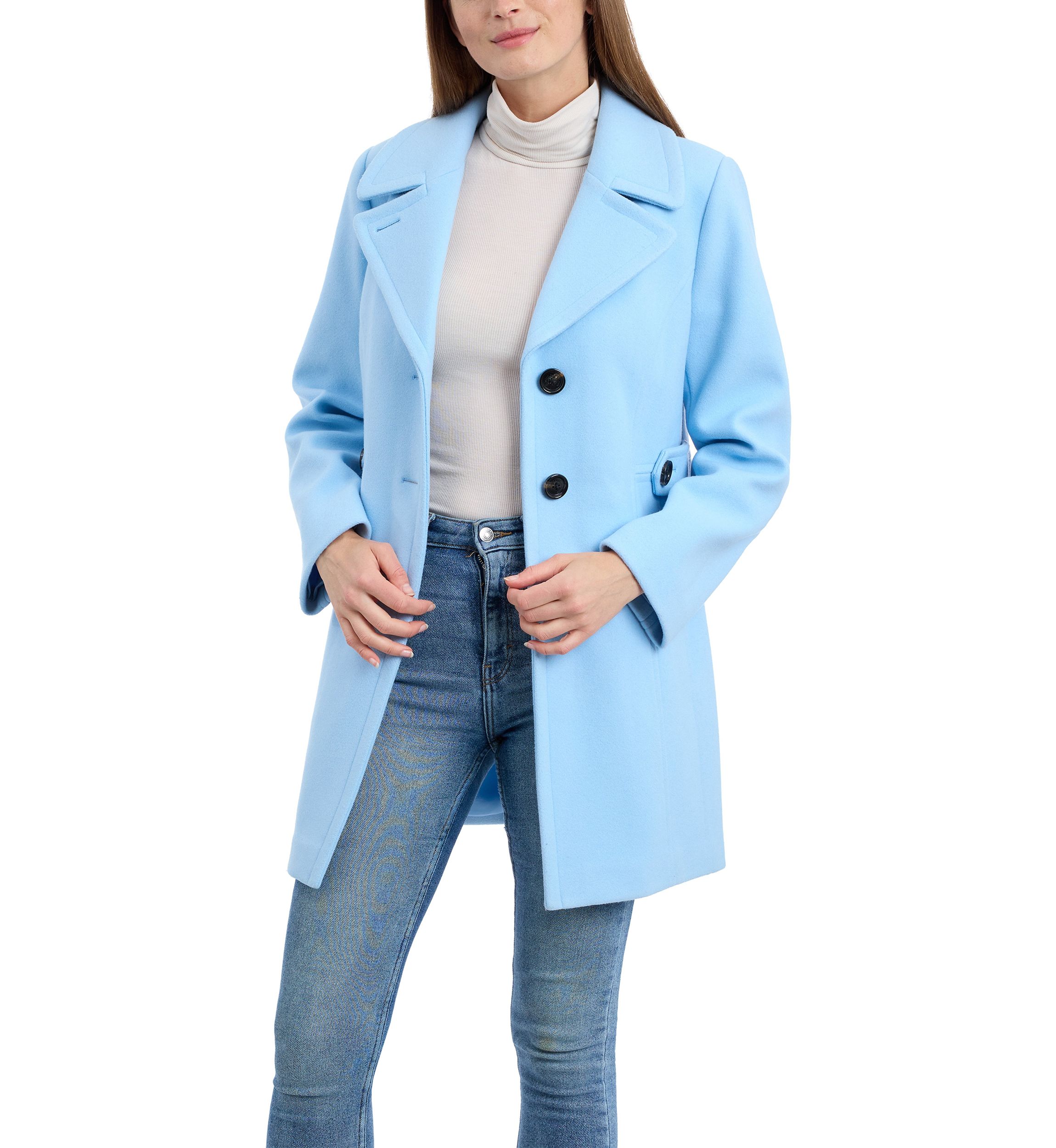 Womens Melton Single Breasted Notch Collar Peacoat
