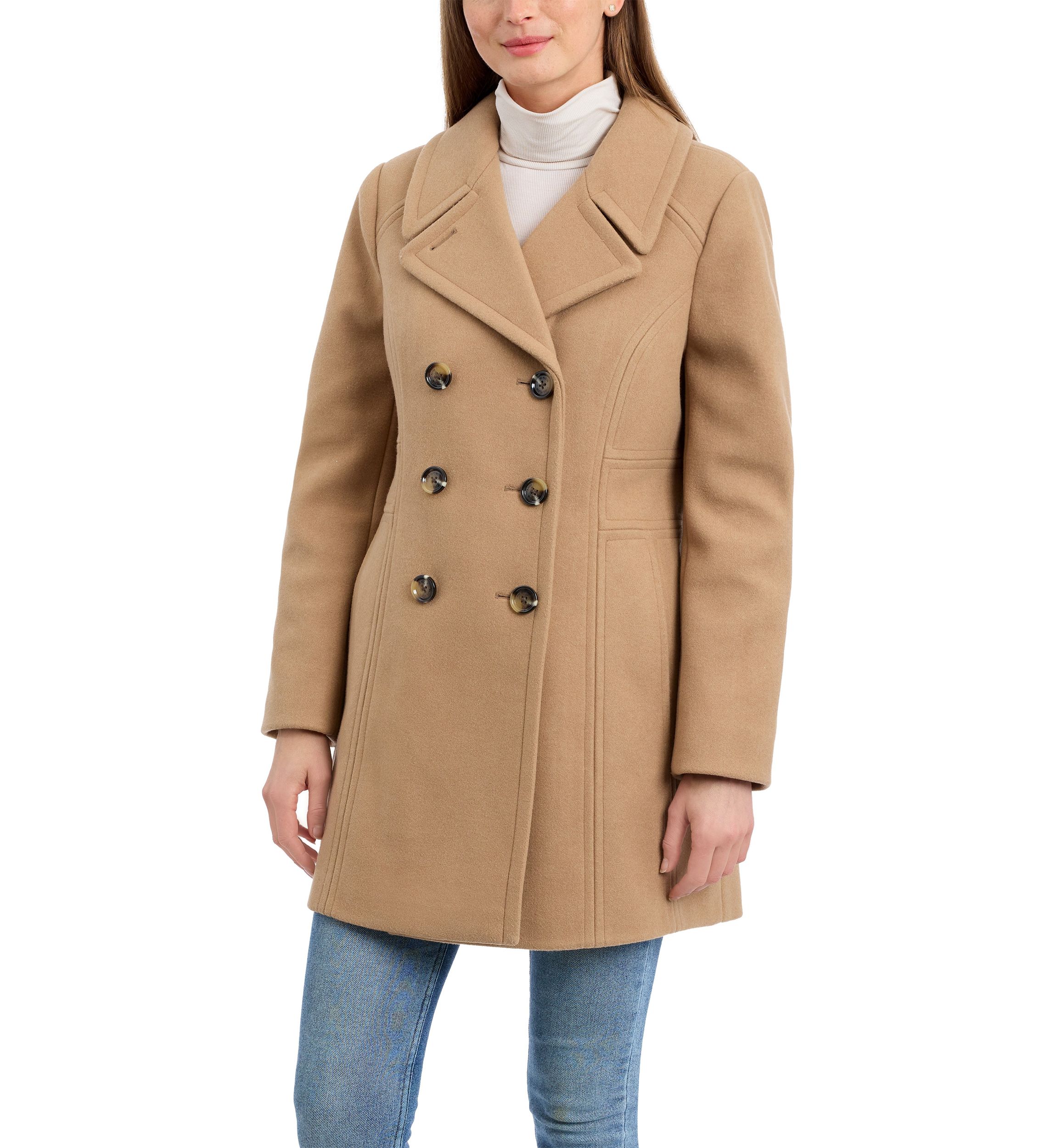 Womens Double Breasted Melton Peacoat