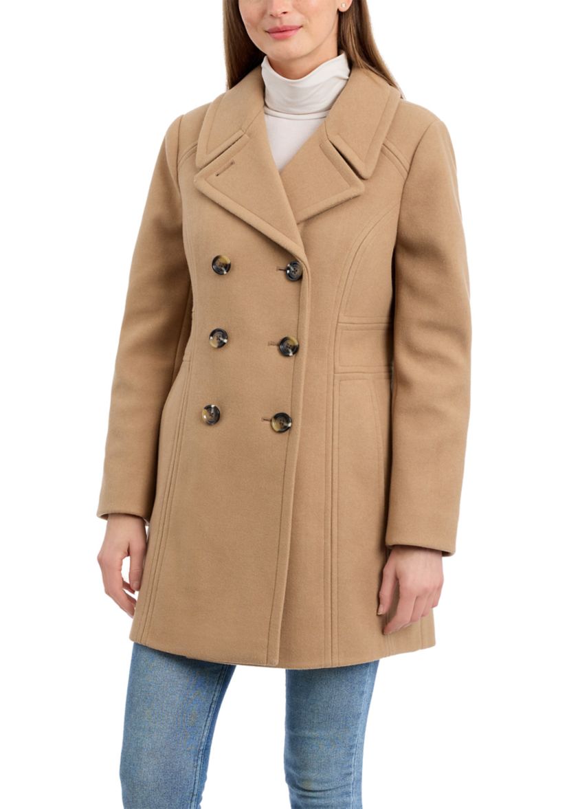 Womens Double Breasted Melton Peacoat