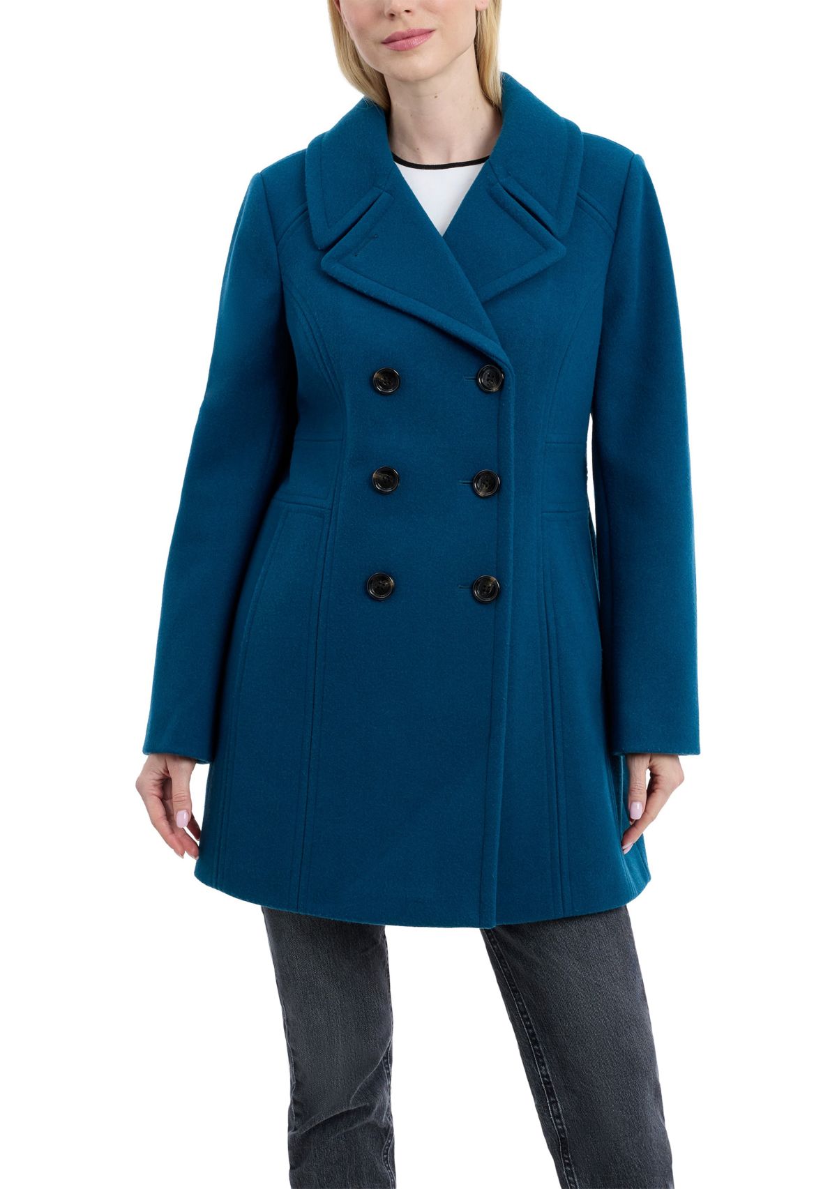 Womens Double Breasted Melton Peacoat