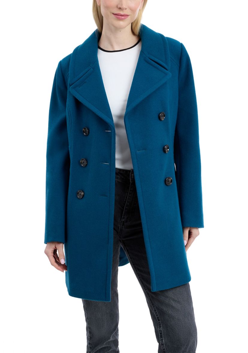 Womens Double Breasted Melton Peacoat