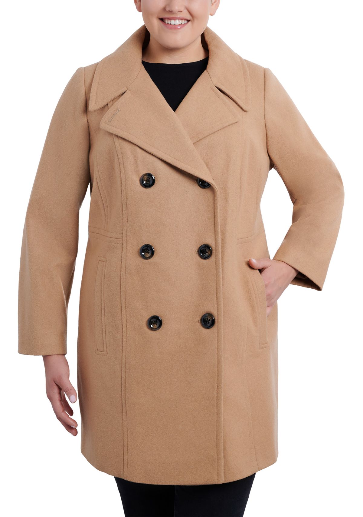 Plus Size Melton Wool Double Breasted Peacoat