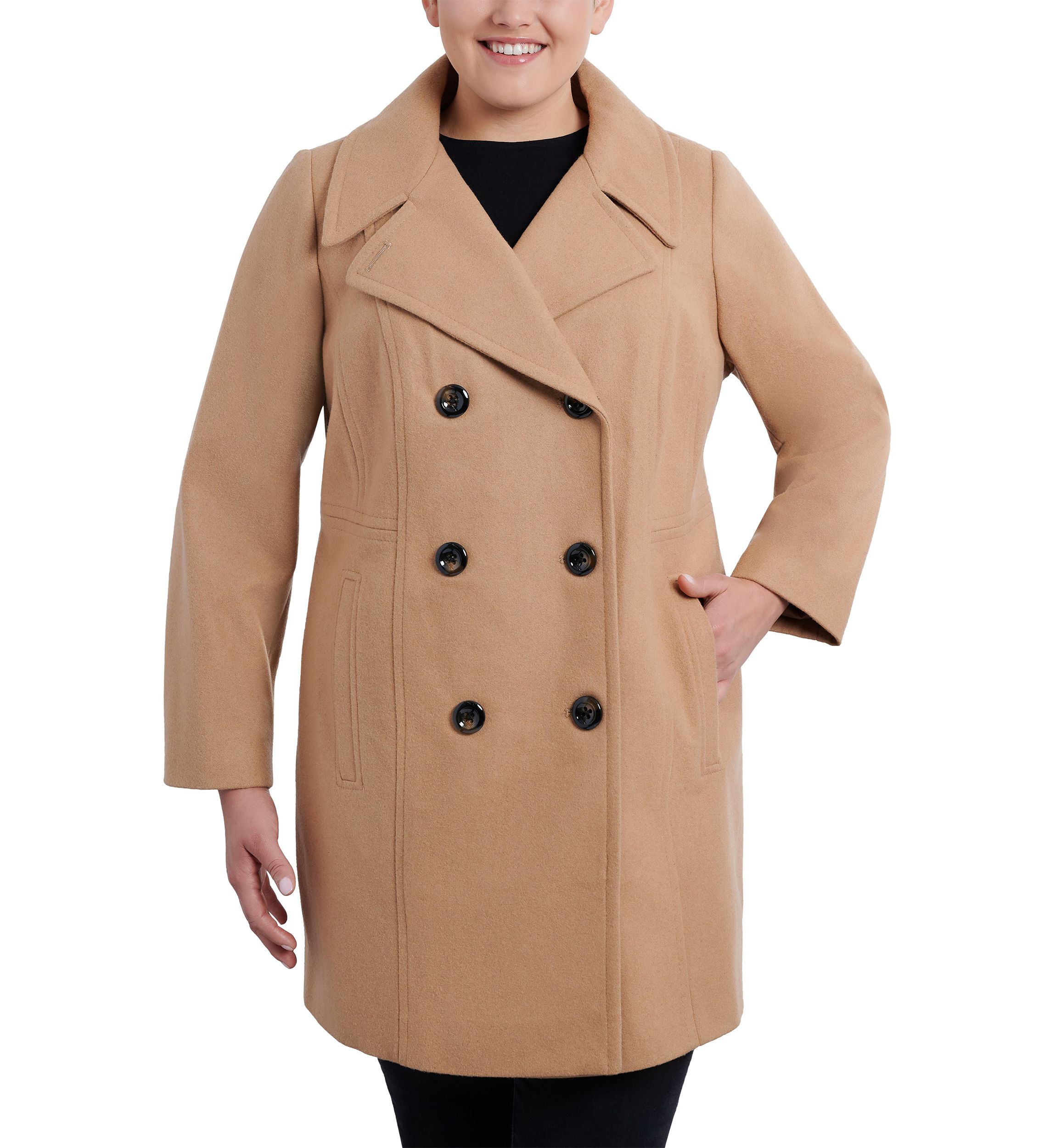Plus Size Melton Wool Double Breasted Peacoat