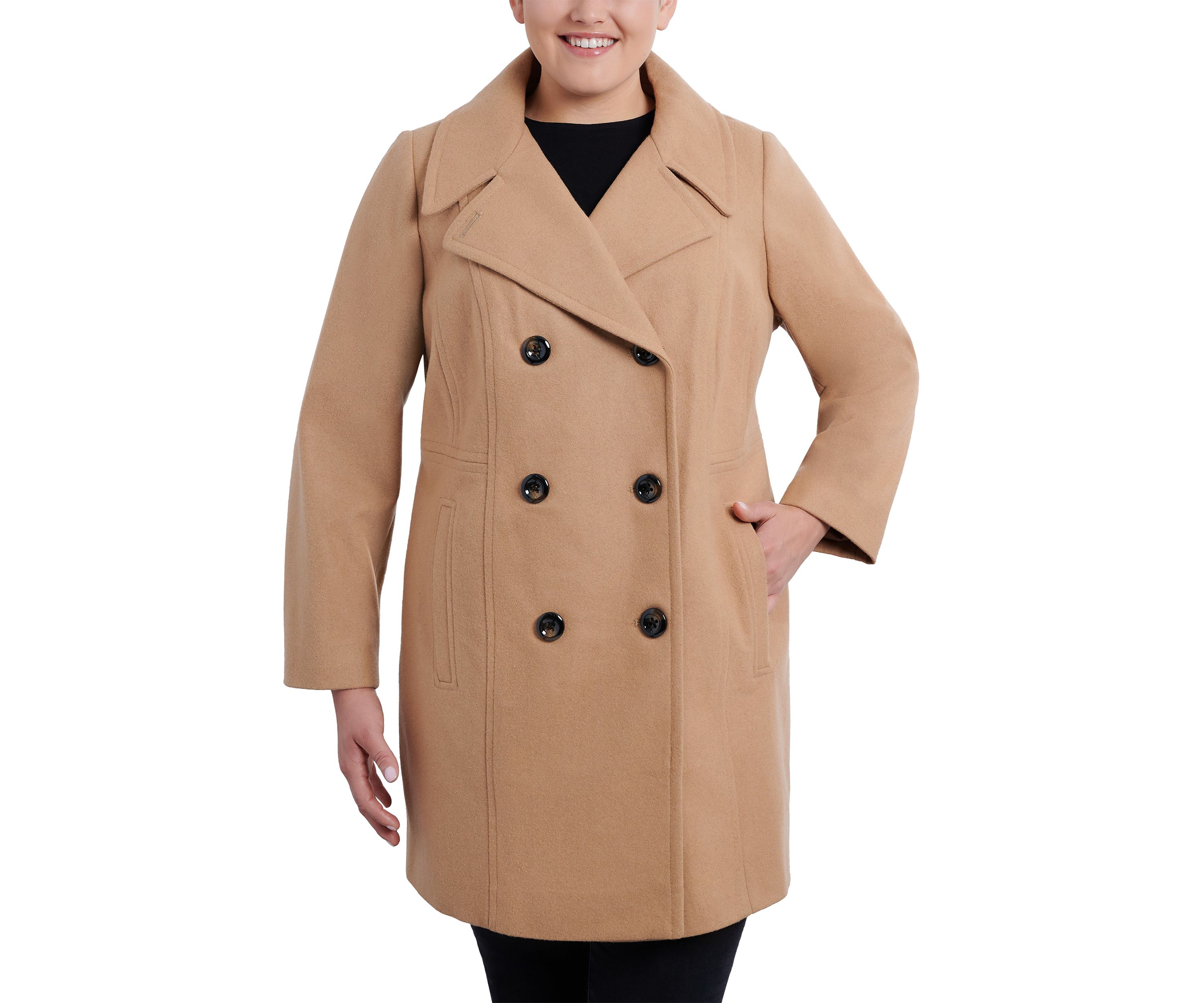 Plus Size Melton Wool Double Breasted Peacoat