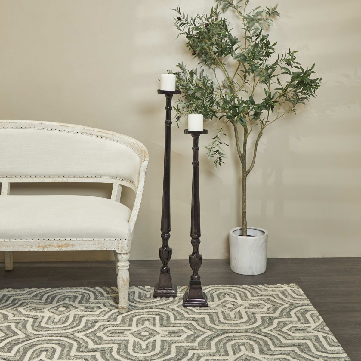 Contemporary Aluminum Metal Candle Holder - Set of 2