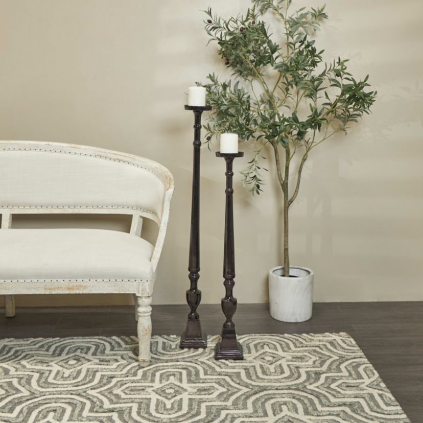 Contemporary Aluminum Metal Candle Holder - Set of 2