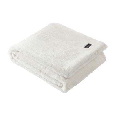 Kenneth Cole Faux Fur Solid Microfiber Throw Blanket, White