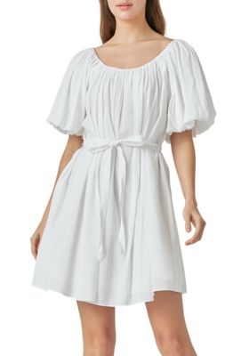 Pleated Detail Puff Sleeve Mini Dress