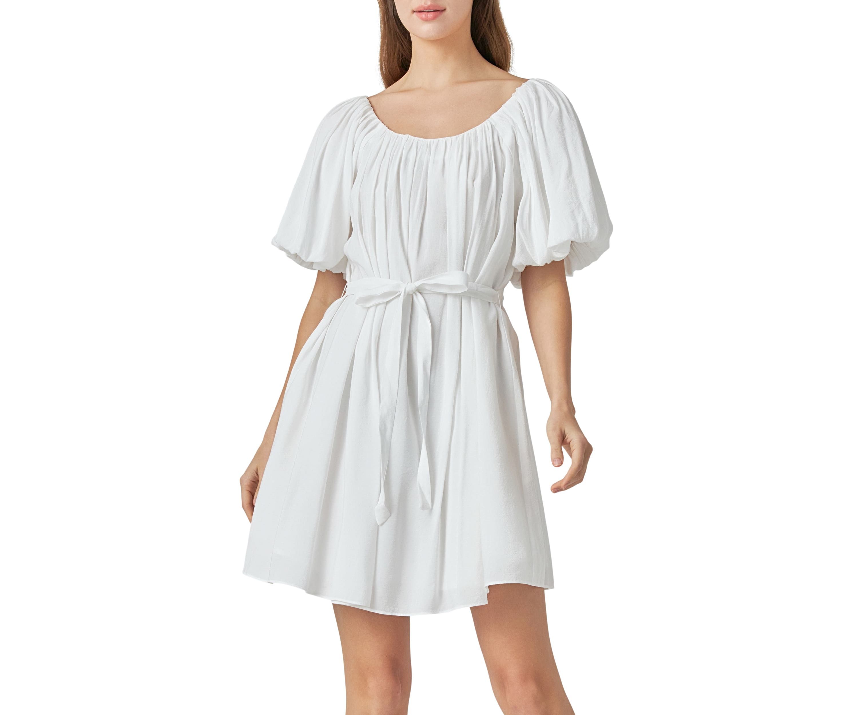 Pleated Detail Puff Sleeve Mini Dress