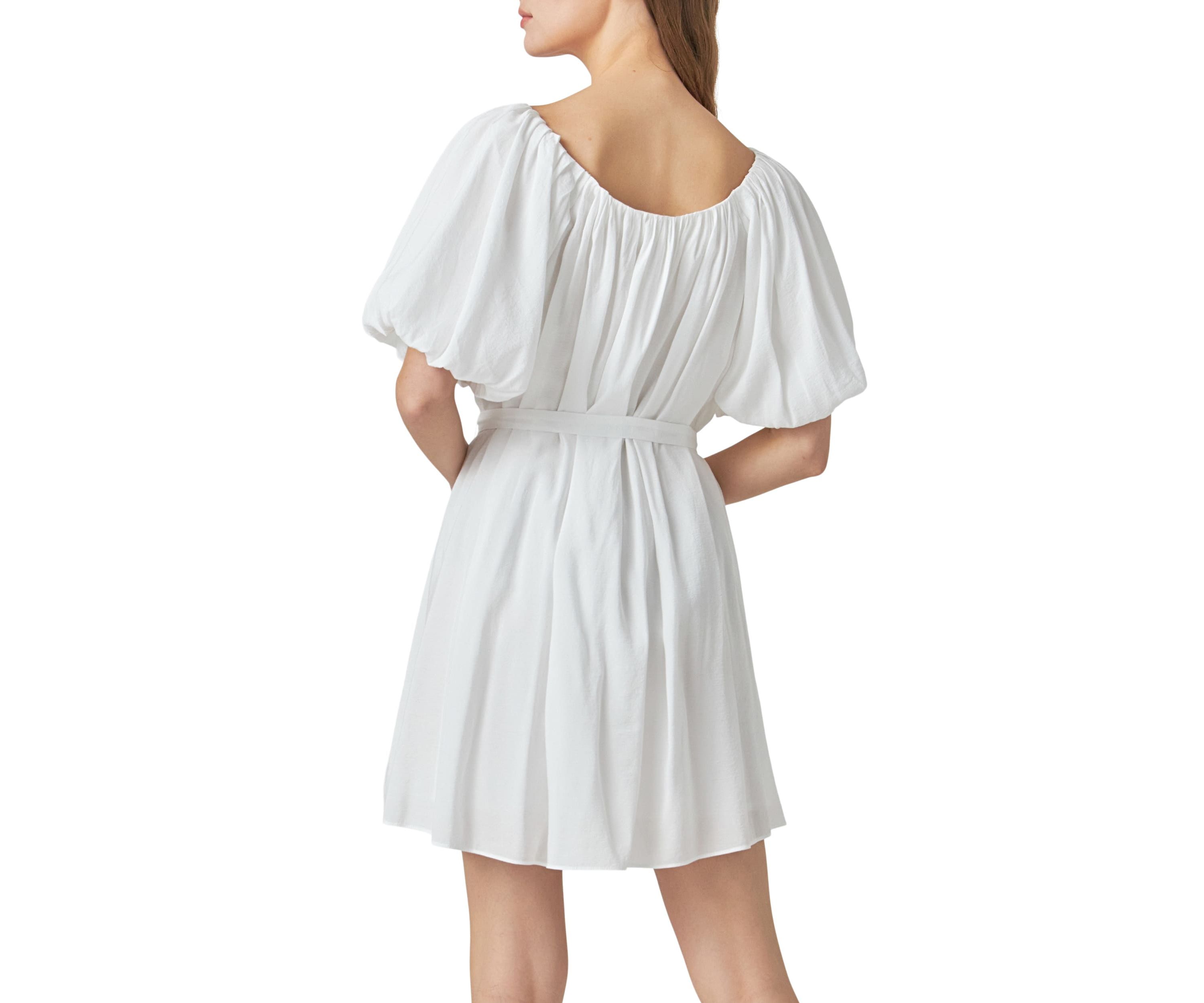 Pleated Detail Puff Sleeve Mini Dress