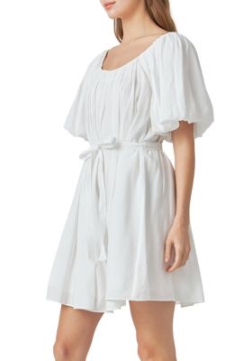 Pleated Detail Puff Sleeve Mini Dress