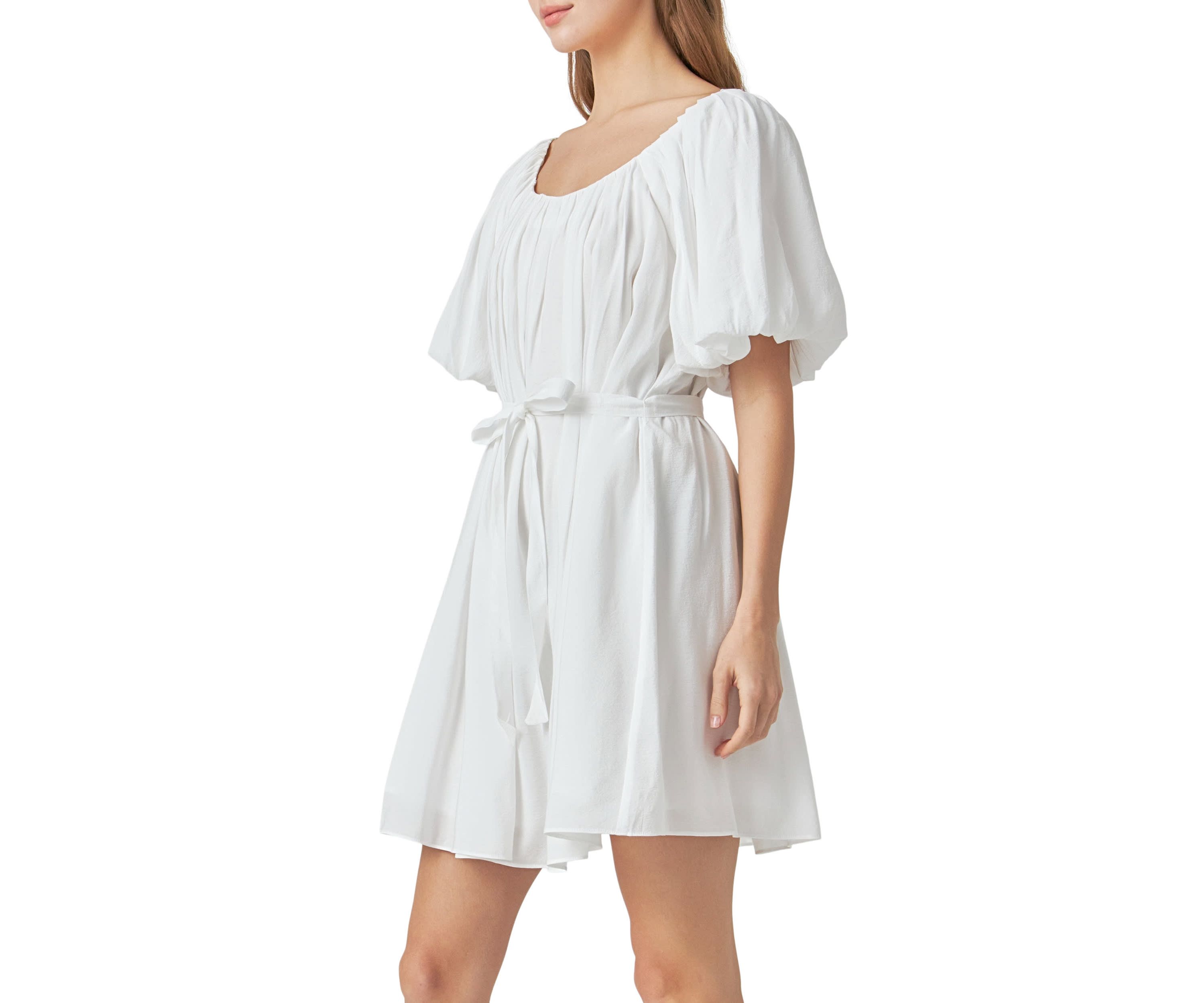 Pleated Detail Puff Sleeve Mini Dress