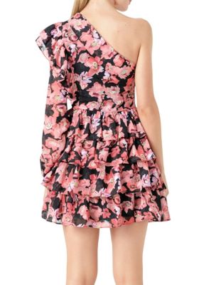 One Shoulder Tiered Floral Dress