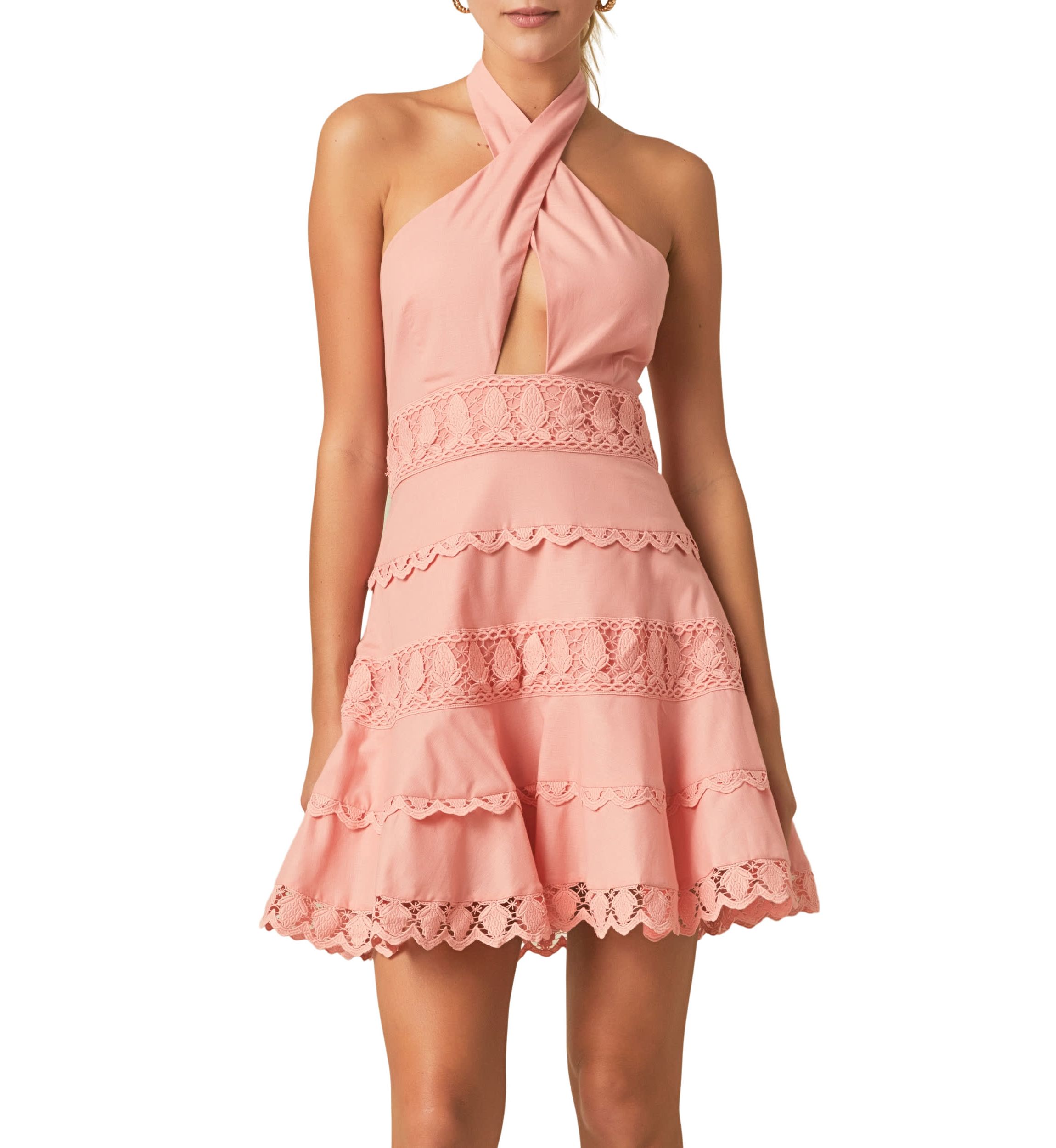 Halter Neck Lace Trim Dress
