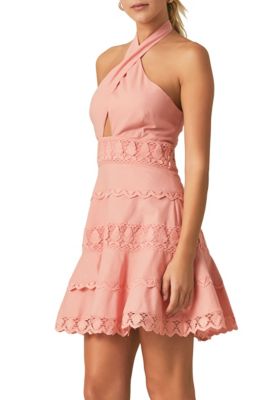 Halter Neck Lace Trim Dress