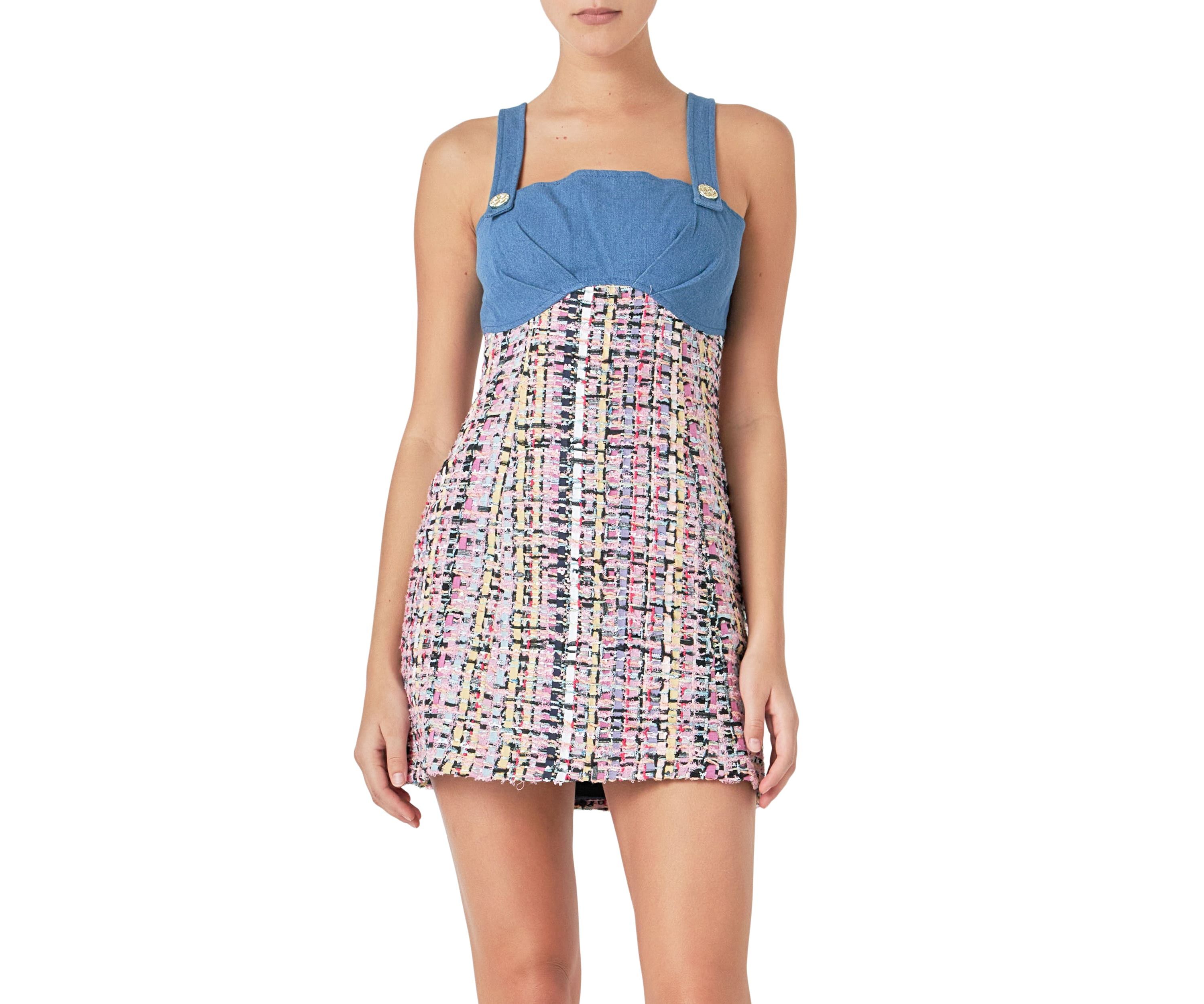 Tweed Square Neck Dress