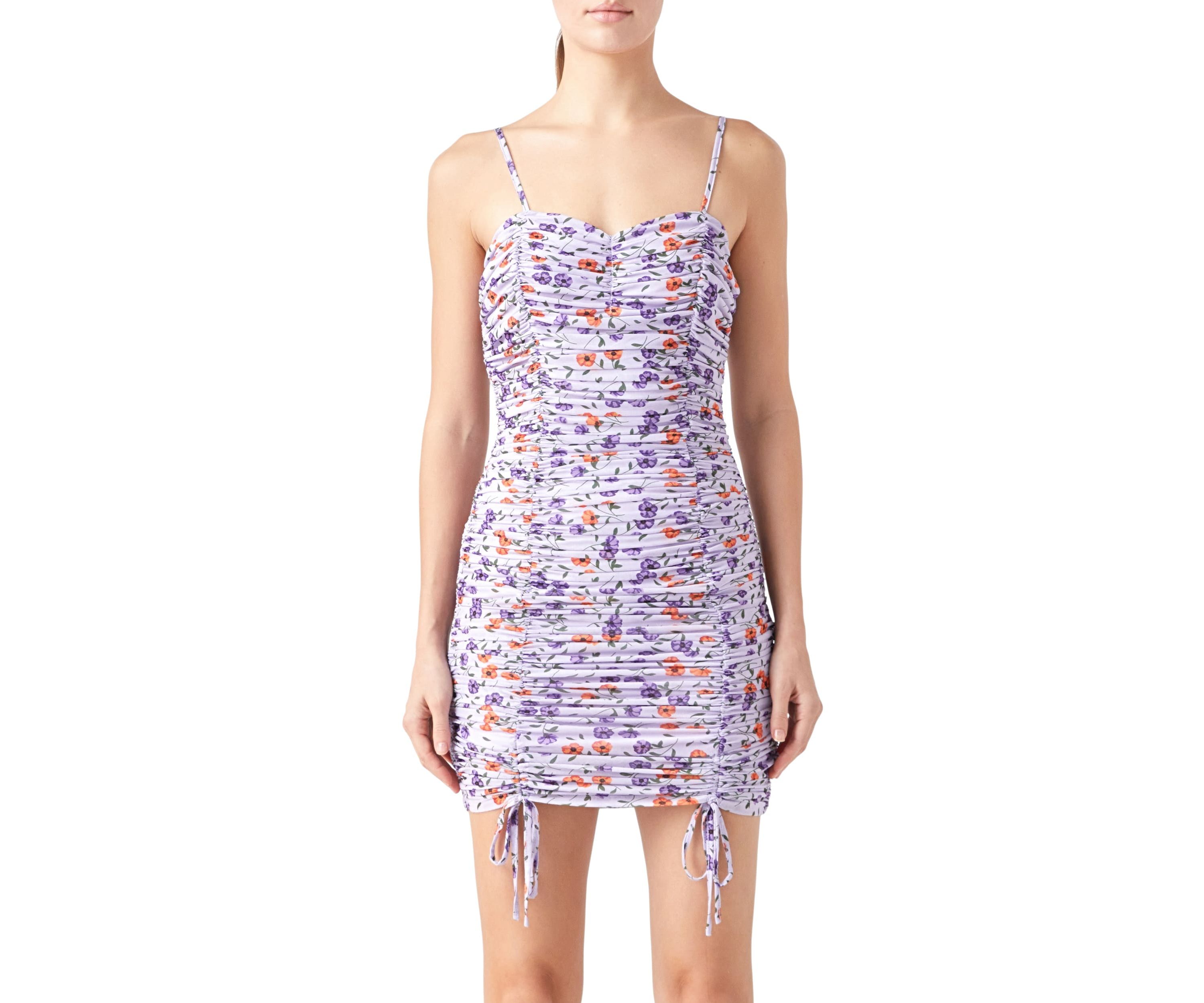Floral Mesh Mini Dress with Ruched Detail