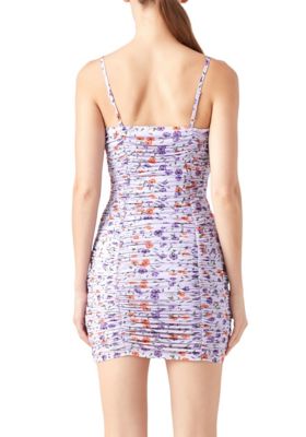 Floral Mesh Mini Dress with Ruched Detail