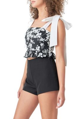 Contrast Bow Strap Printed Top