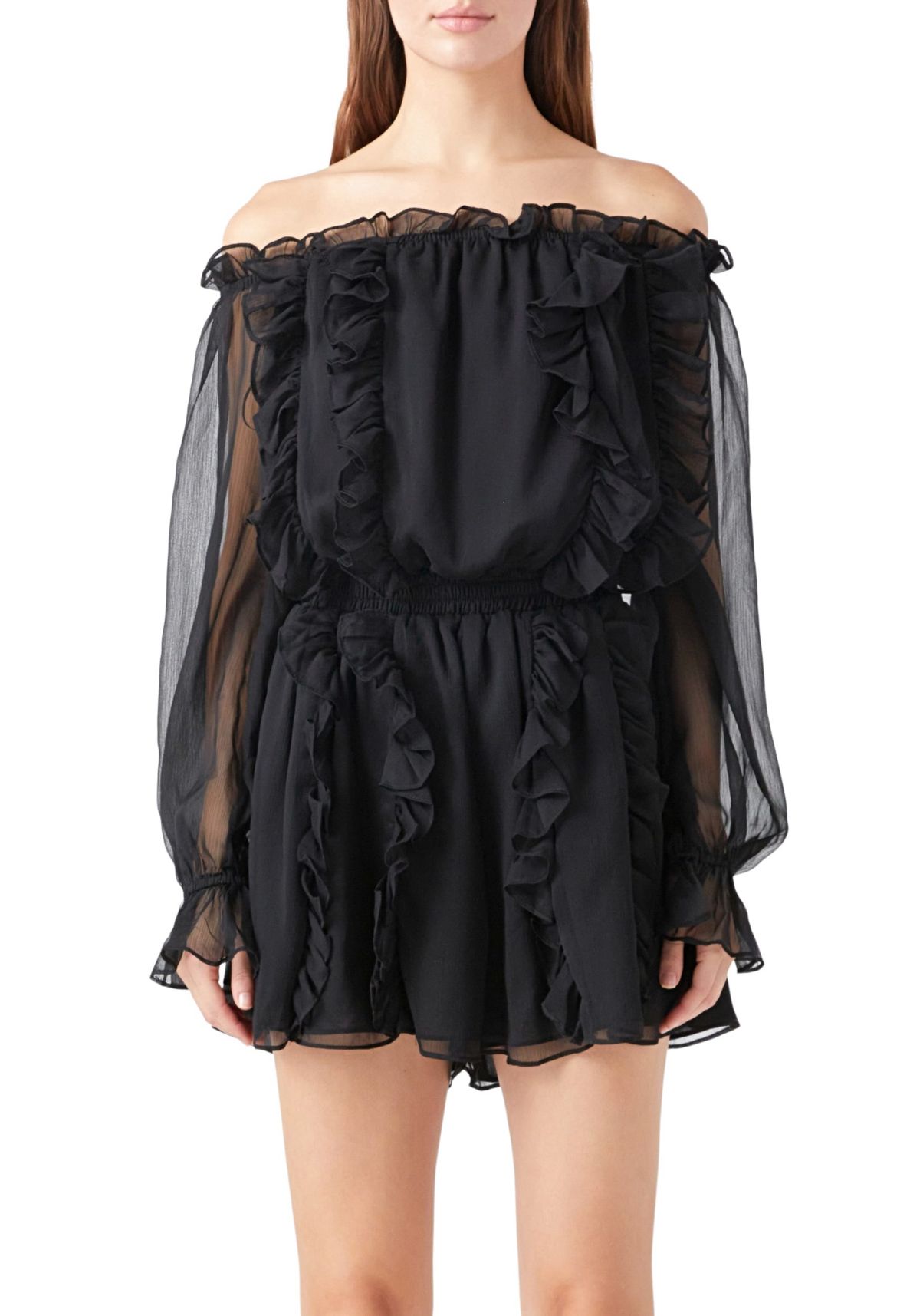 Off the Shoulder Ruffled Romper