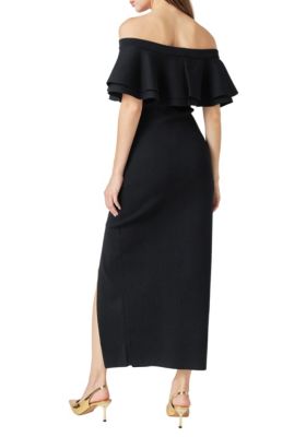 Women's Off the Shoulder Ruffle Maxi Dress with Leg Slit