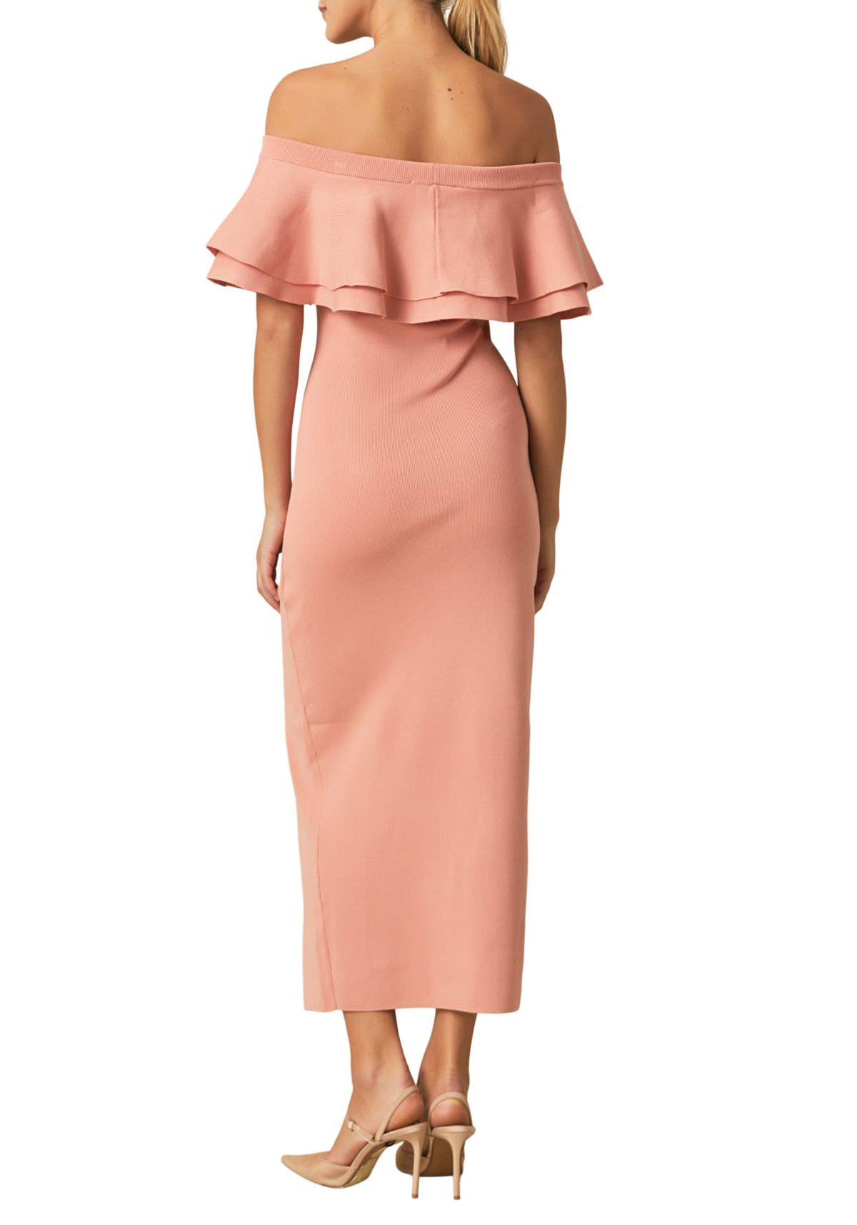 Off the Shoulder Ruffle Maxi Dress with Leg Slit