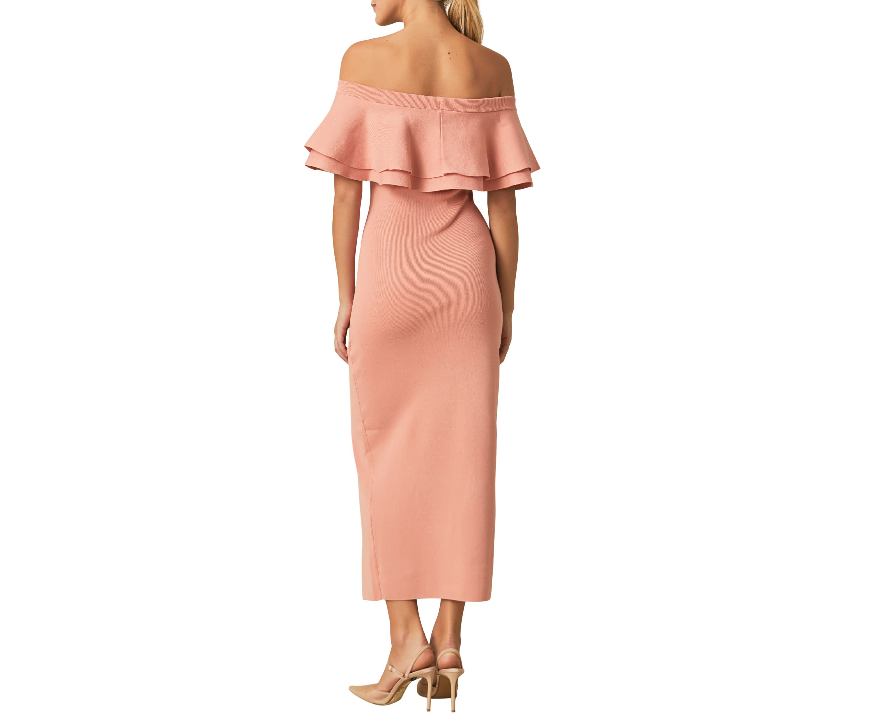 Off the Shoulder Ruffle Maxi Dress with Leg Slit