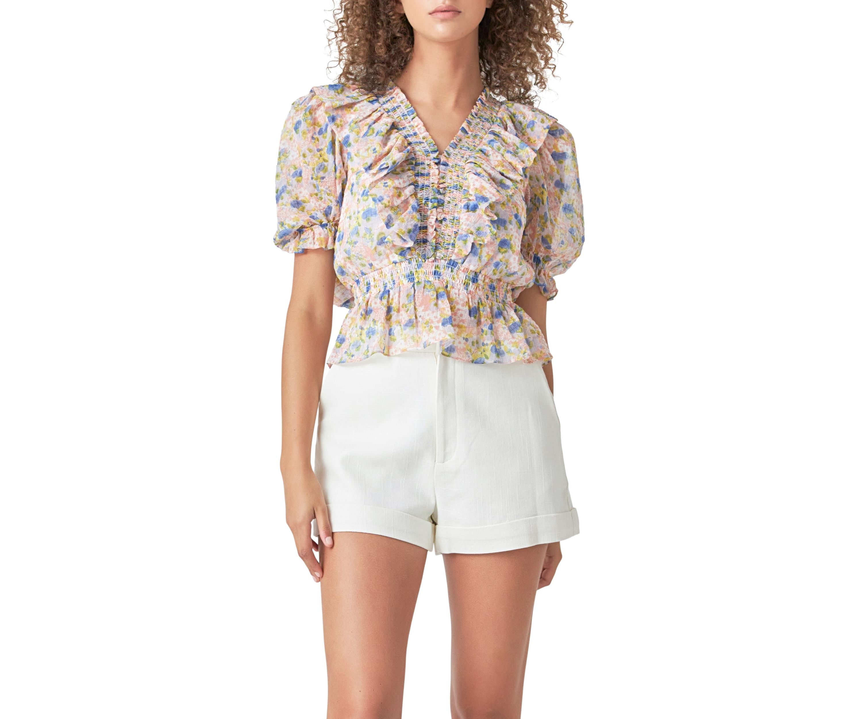 Ruffle Bodice top with Puff Sleeves