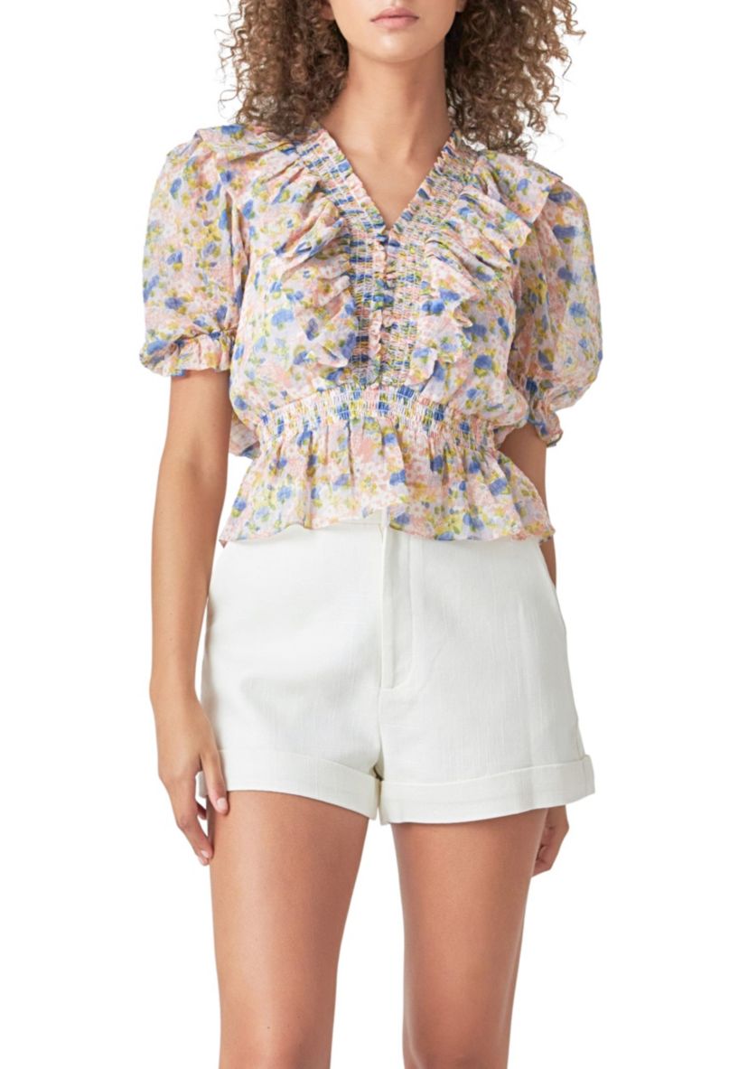 Ruffle Bodice top with Puff Sleeves