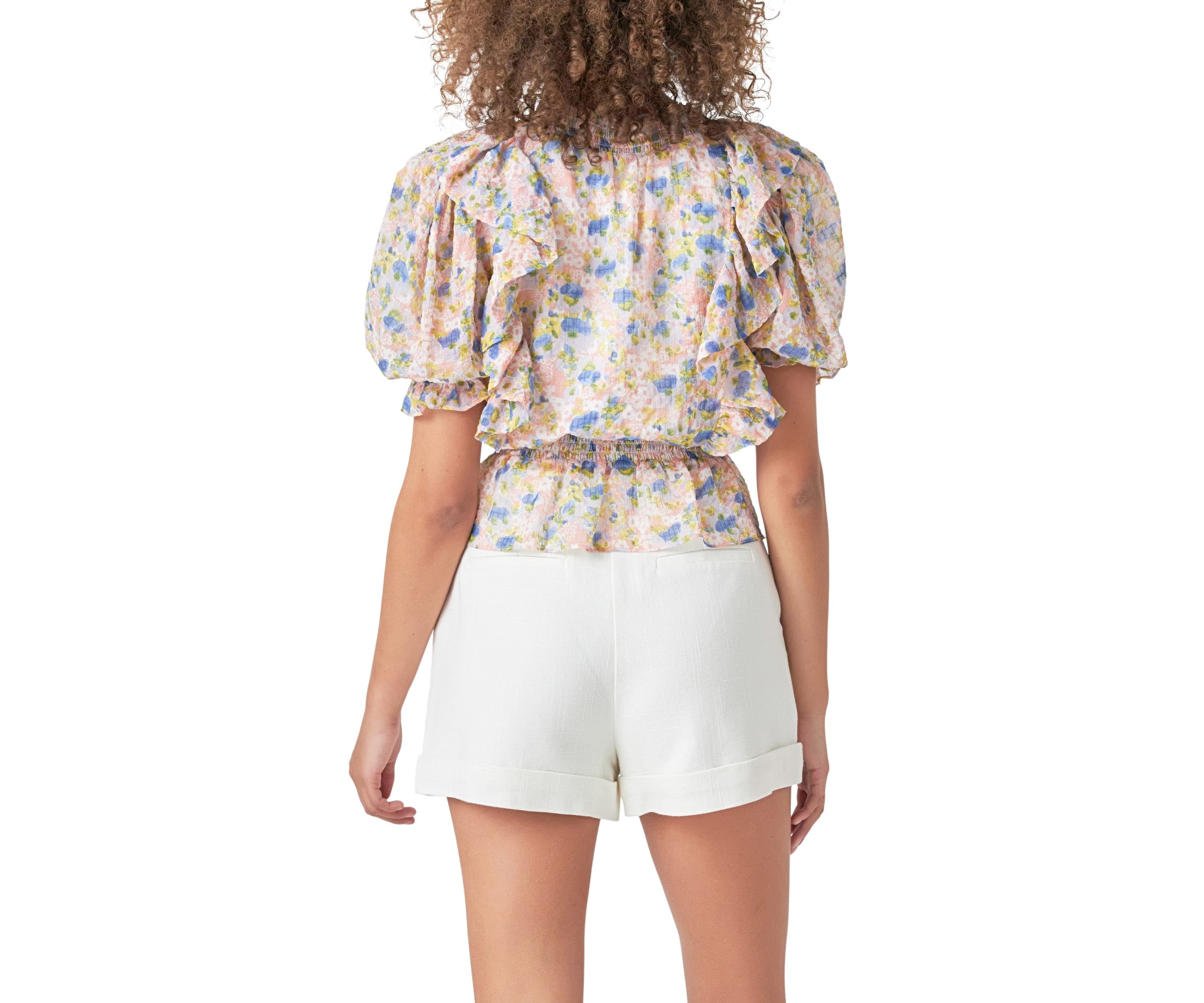 Ruffle Bodice top with Puff Sleeves