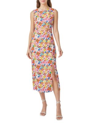 Cotton Floral Print Cutout Maxi Dress