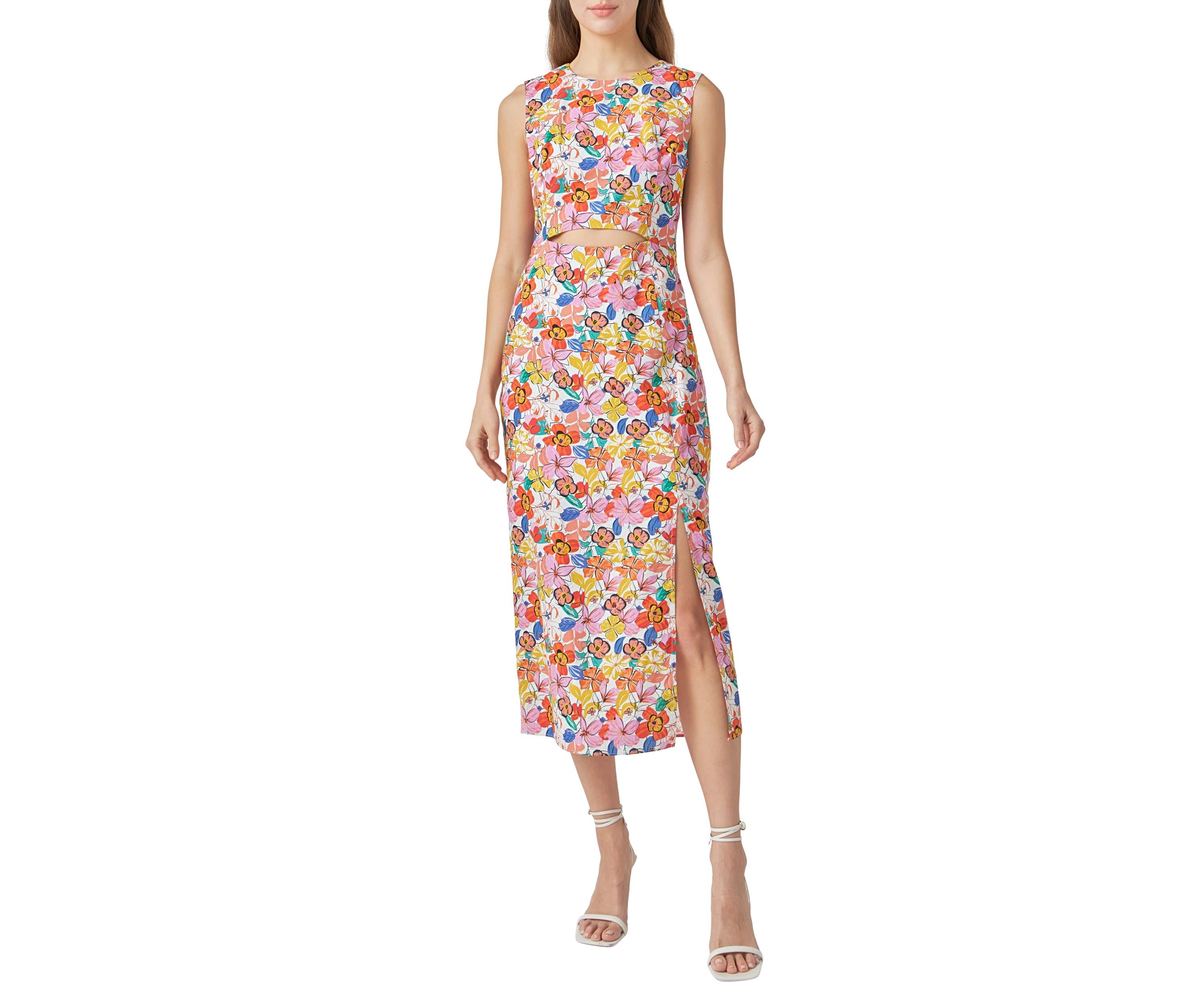 Cotton Floral Print Cutout Maxi Dress