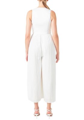 Women's Mixed Media Vest Pleated Jumpsuit