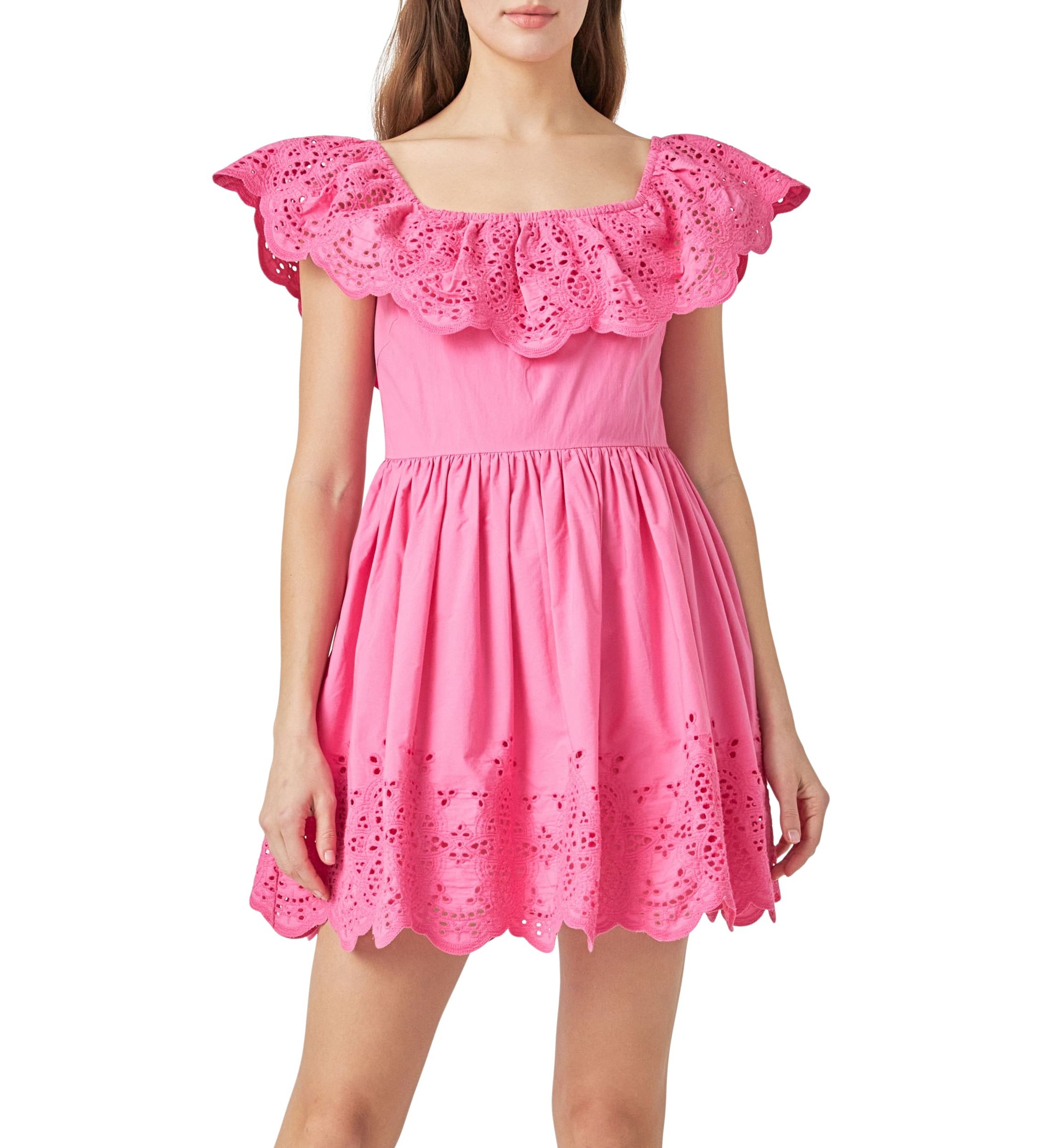 Scalloped Off The Shoulder Mini Dress