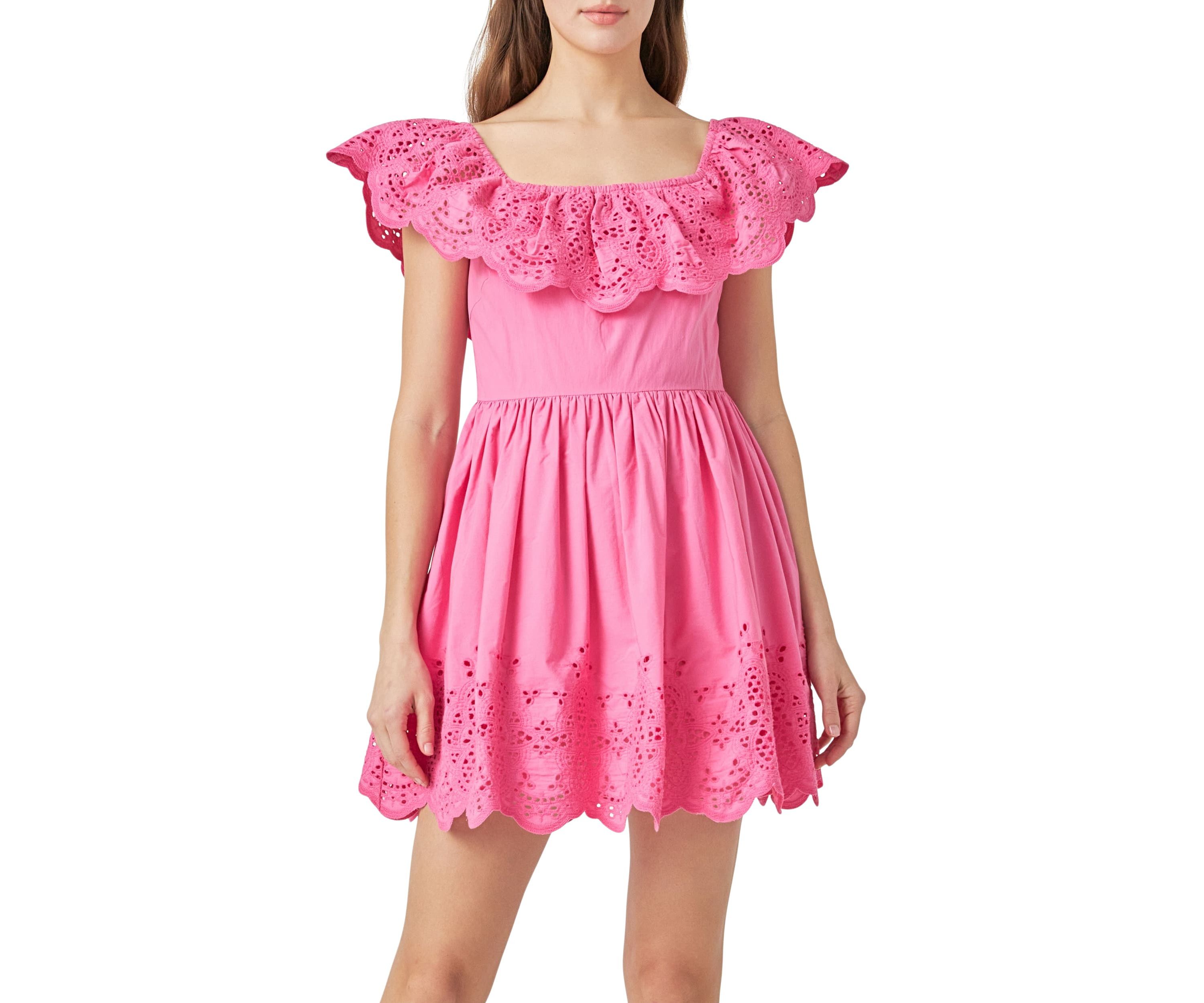 Scalloped Off The Shoulder Mini Dress
