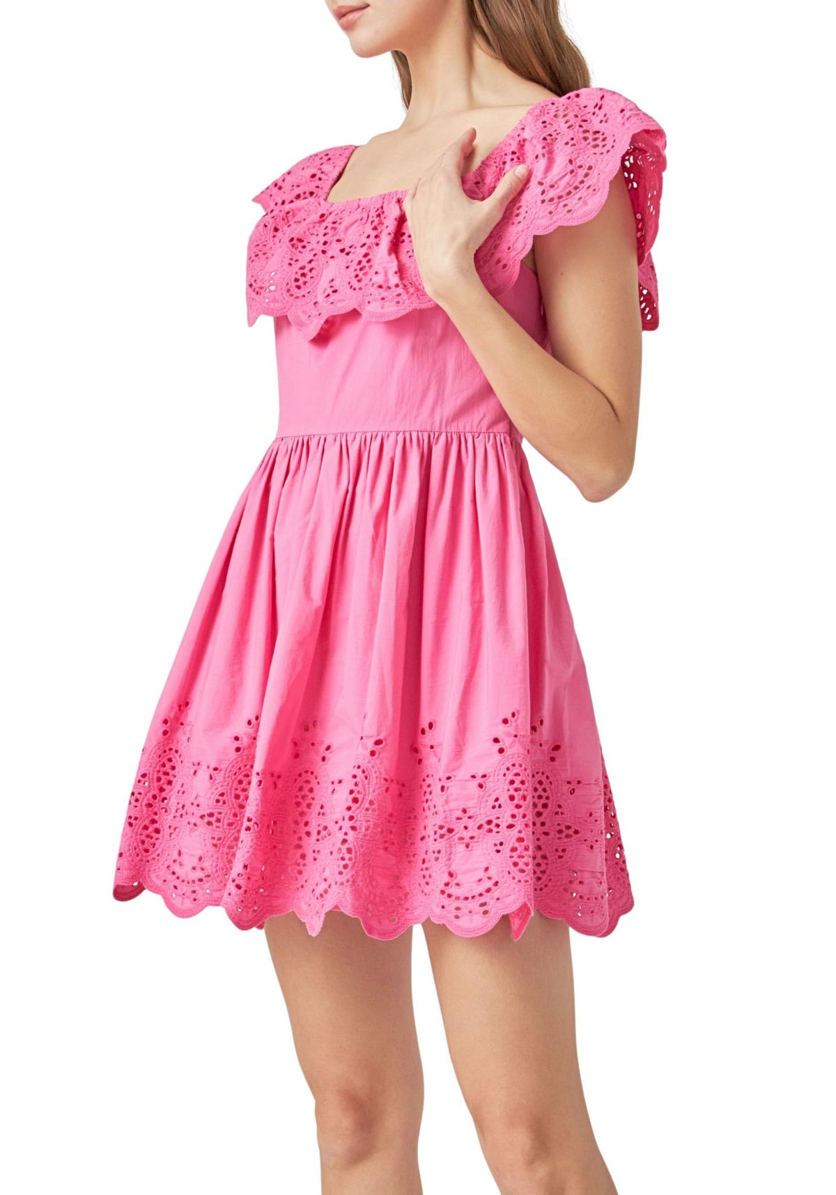 Scalloped Off The Shoulder Mini Dress