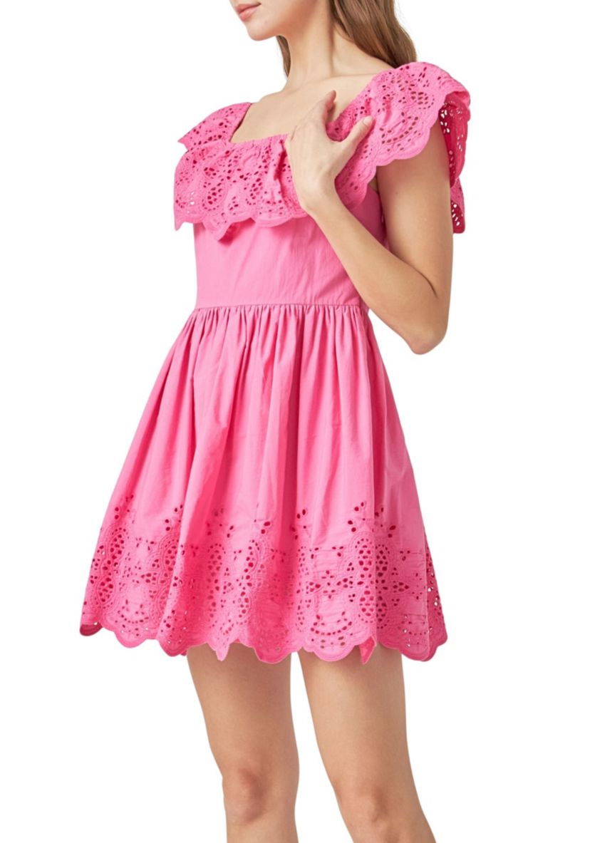 Scalloped Off The Shoulder Mini Dress