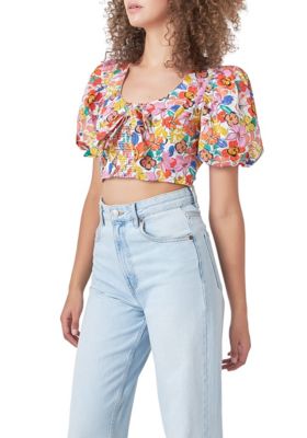 Cotton Floral Print Puff Sleeve Top